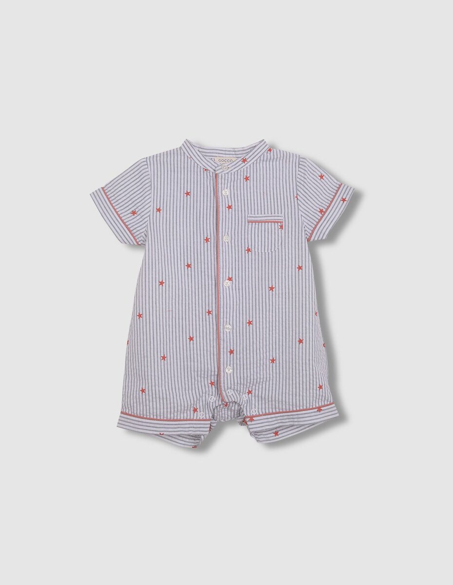 Pijama Macacão com Riscas e Estrelinhas Branco-3