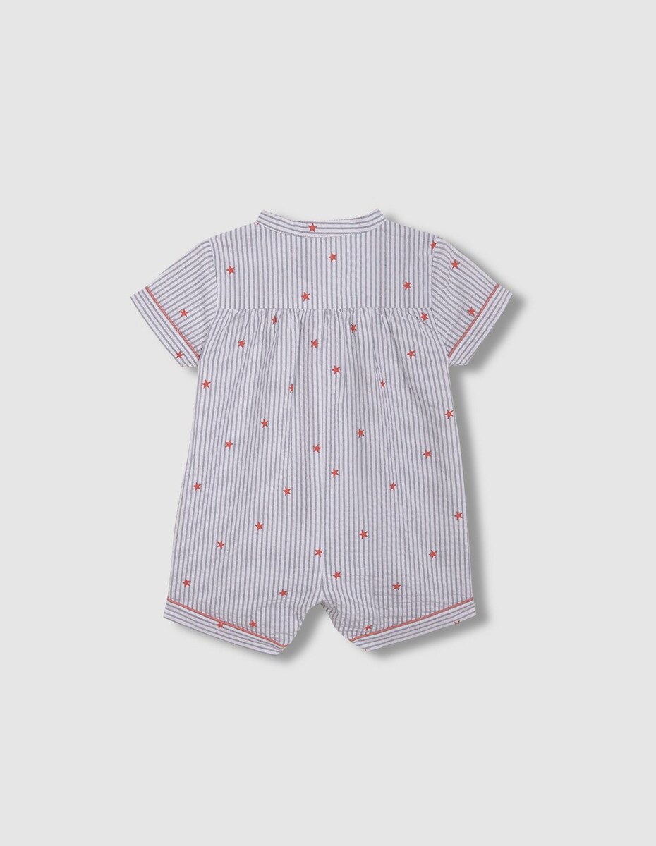 Pijama Macacão com Riscas e Estrelinhas Branco-4
