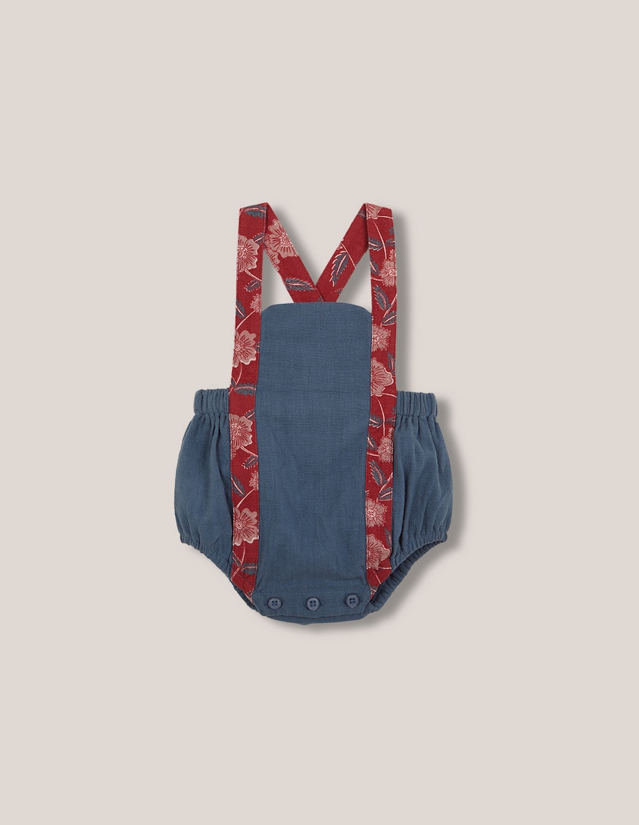 Macacão Curto para Bebé com Alças Estampadas Verde-escuro-1