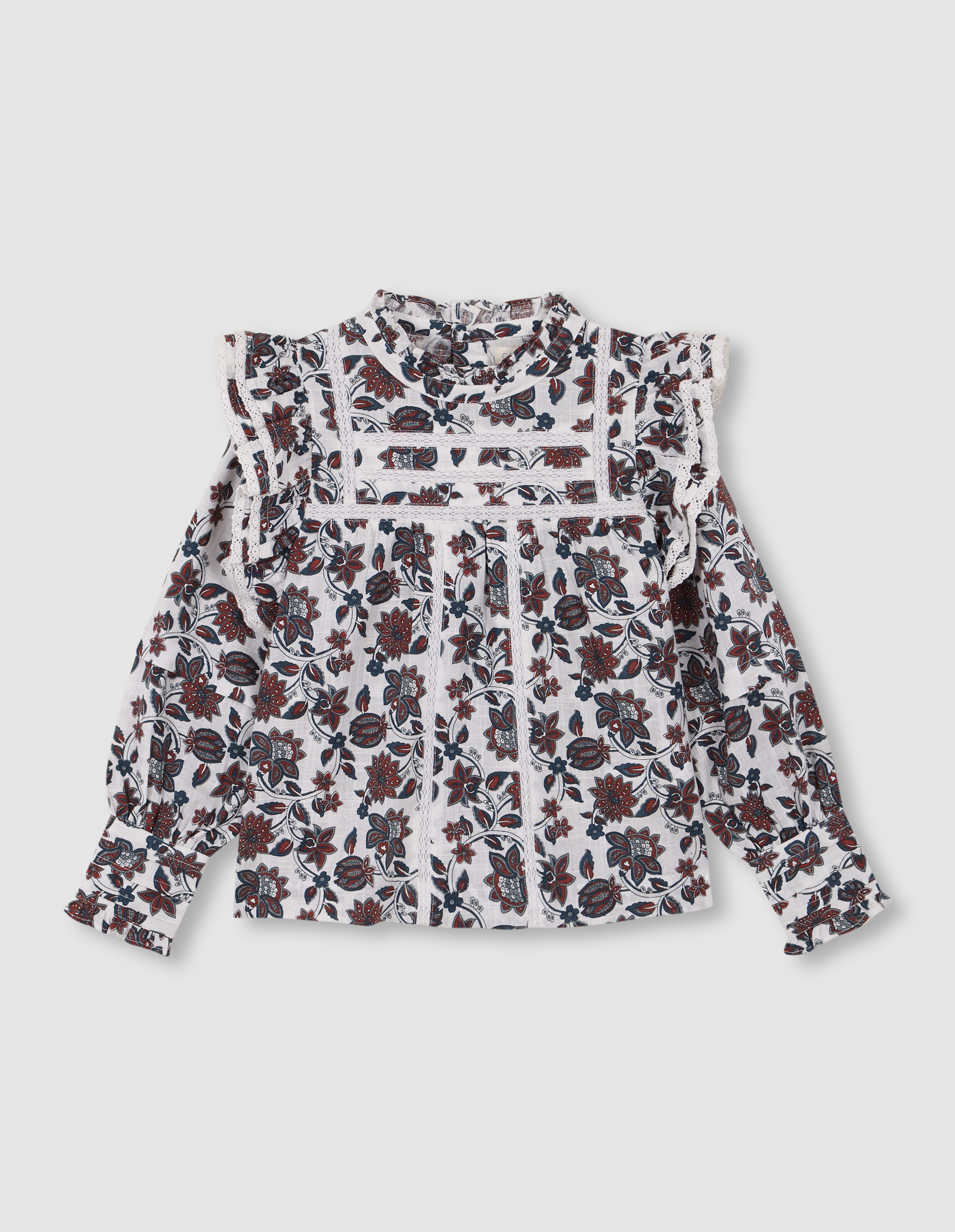 Imagem 0 de Blusa Infantil Floral com Folhos e Tiras Bordadas em Branco