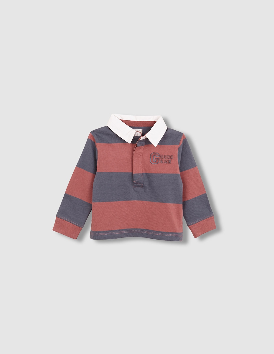 Polo para Bebé Às Riscas com Patch Rosa-1