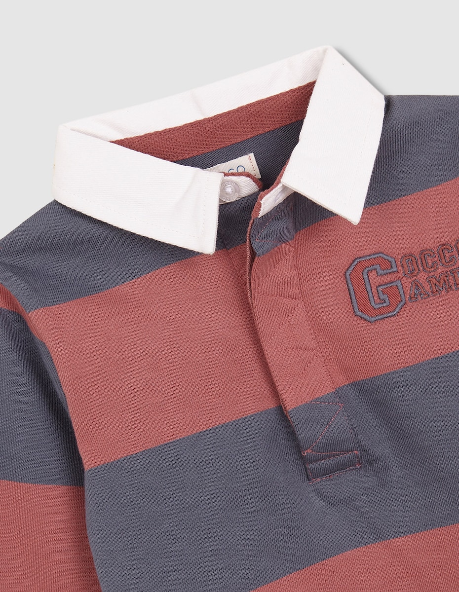 Polo para Bebé Às Riscas com Patch Rosa-3