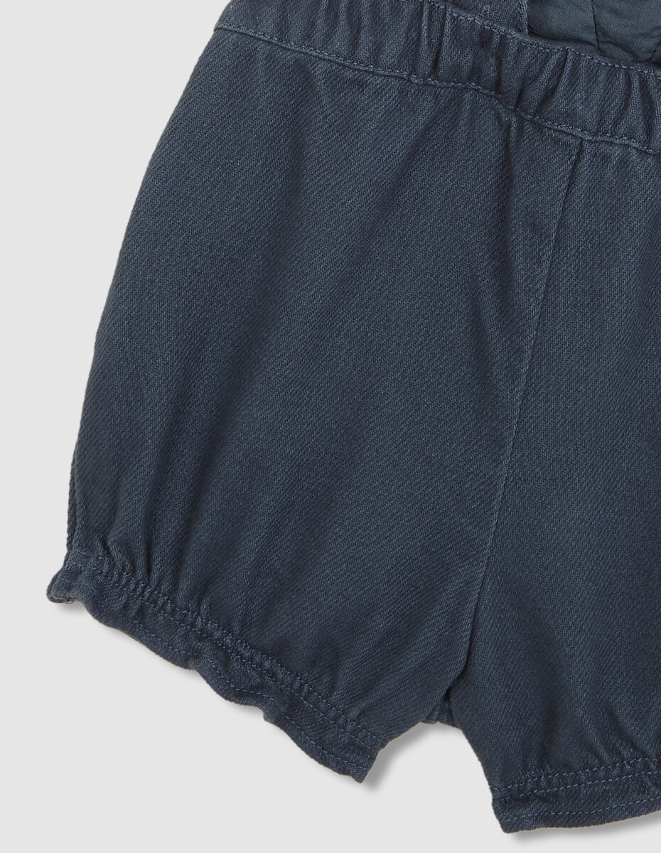 Jardineira para Bebé Curta Às Riscas com Folhos Azul-claro-4