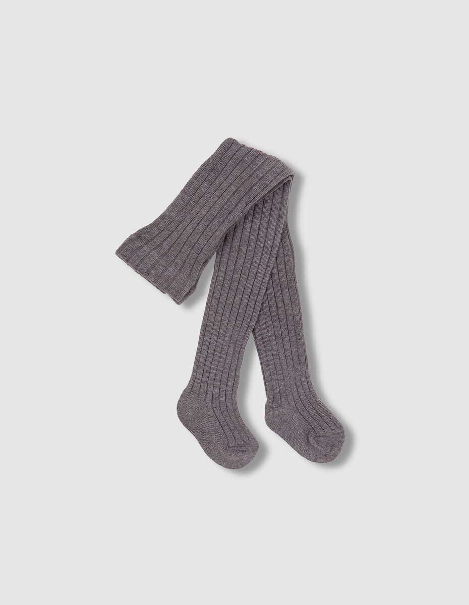 Collants para Bebé Básicos de Canelado Cinzento-1