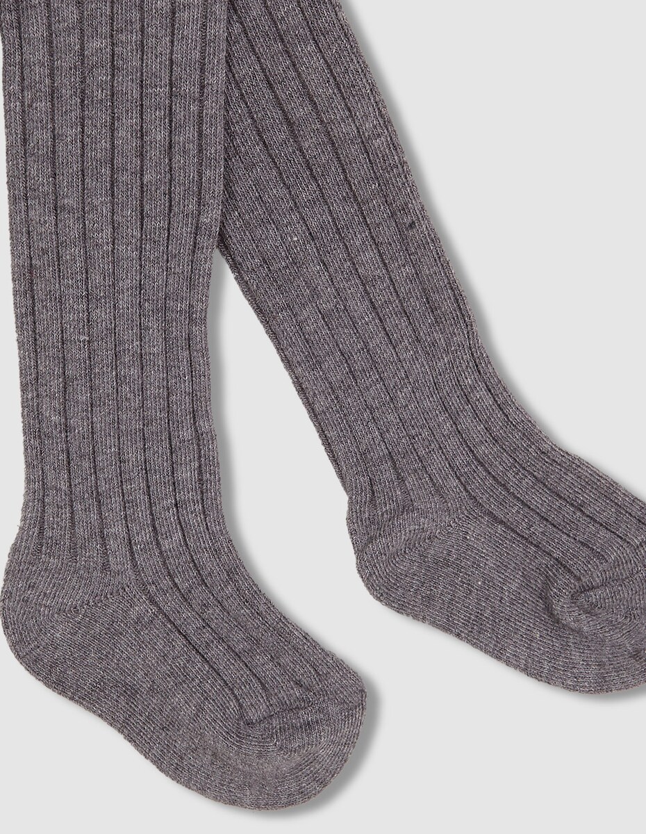 Collants para Bebé Básicos de Canelado Cinzento-2