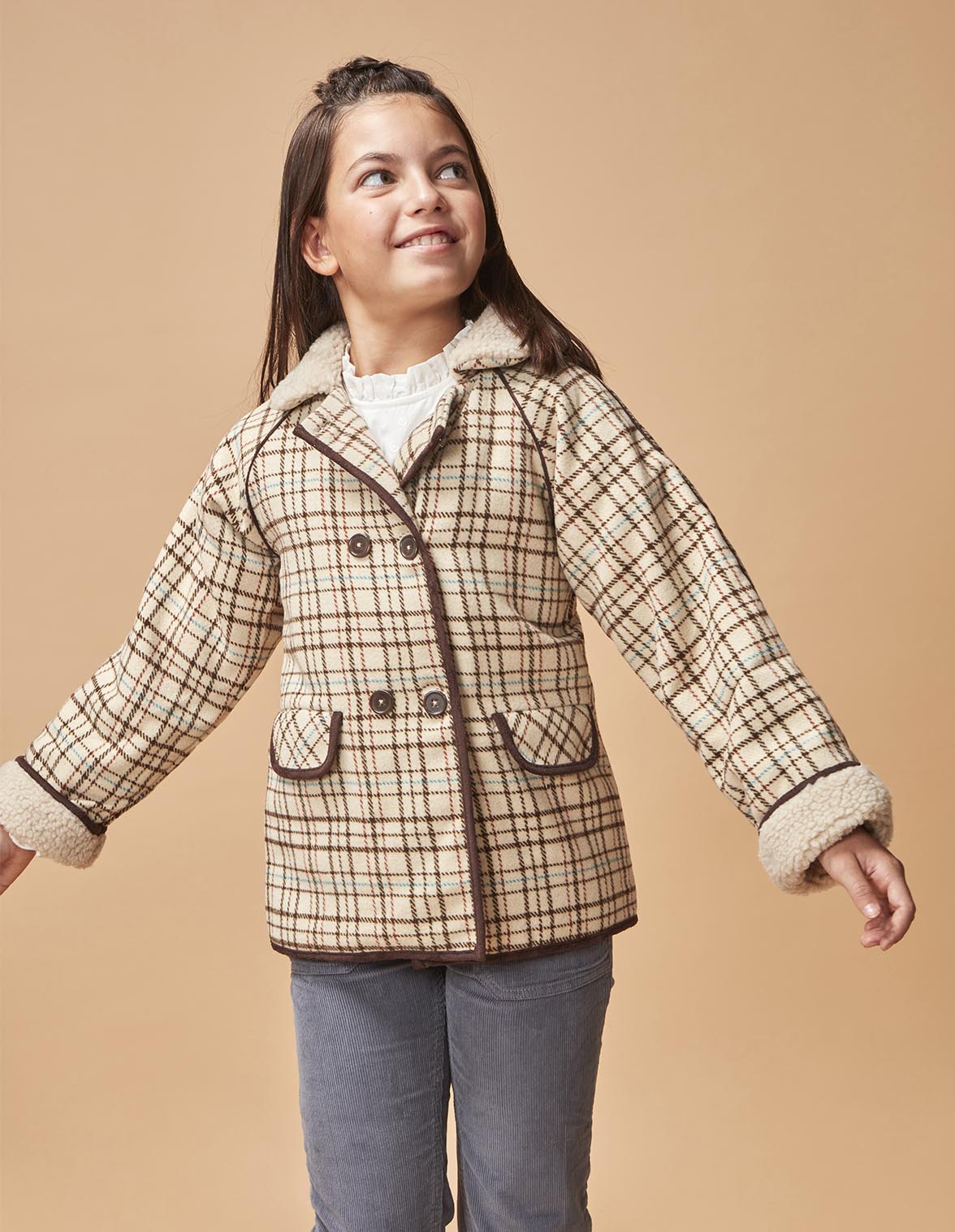 Imagem 0 de Sobretudo Infantil de Botões Duplos com Pelo de Ovelha