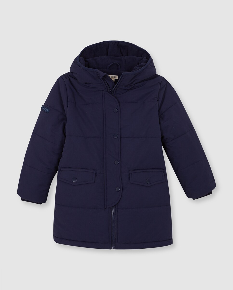 Sobretudo Acolchoado Infantil com Capuz Azul-marinho-1