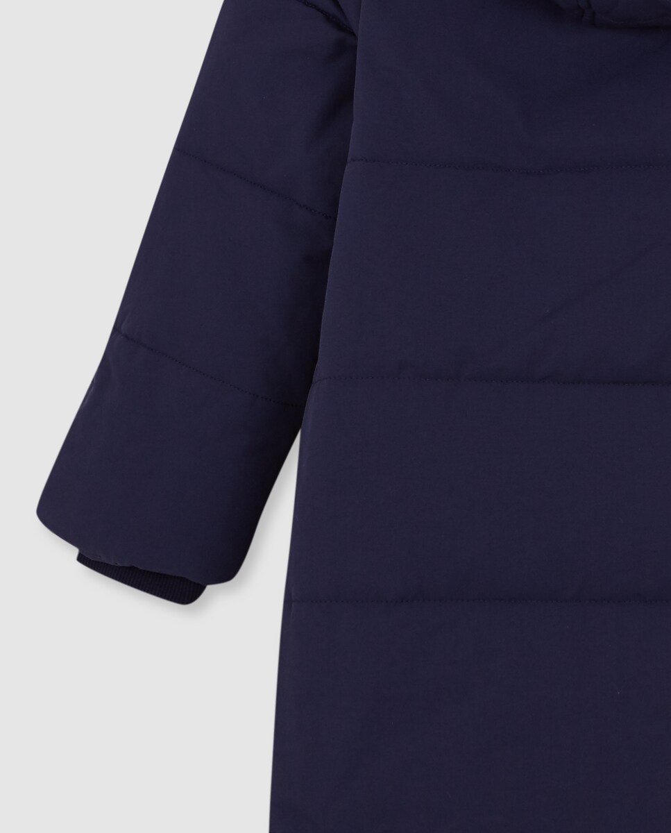 Sobretudo Acolchoado Infantil com Capuz Azul-marinho-4