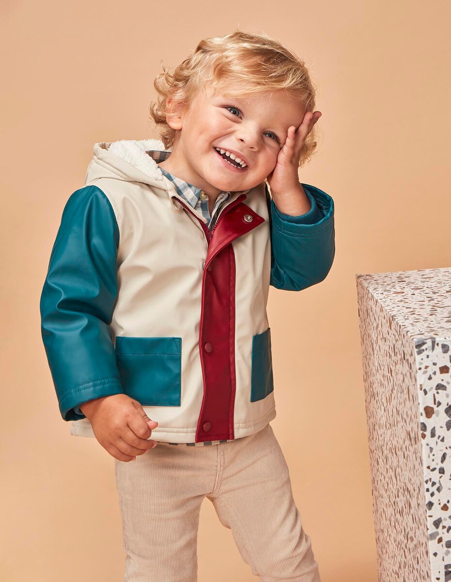 Impermeável para Bebé Tricolor com Bolsos Pedra-1