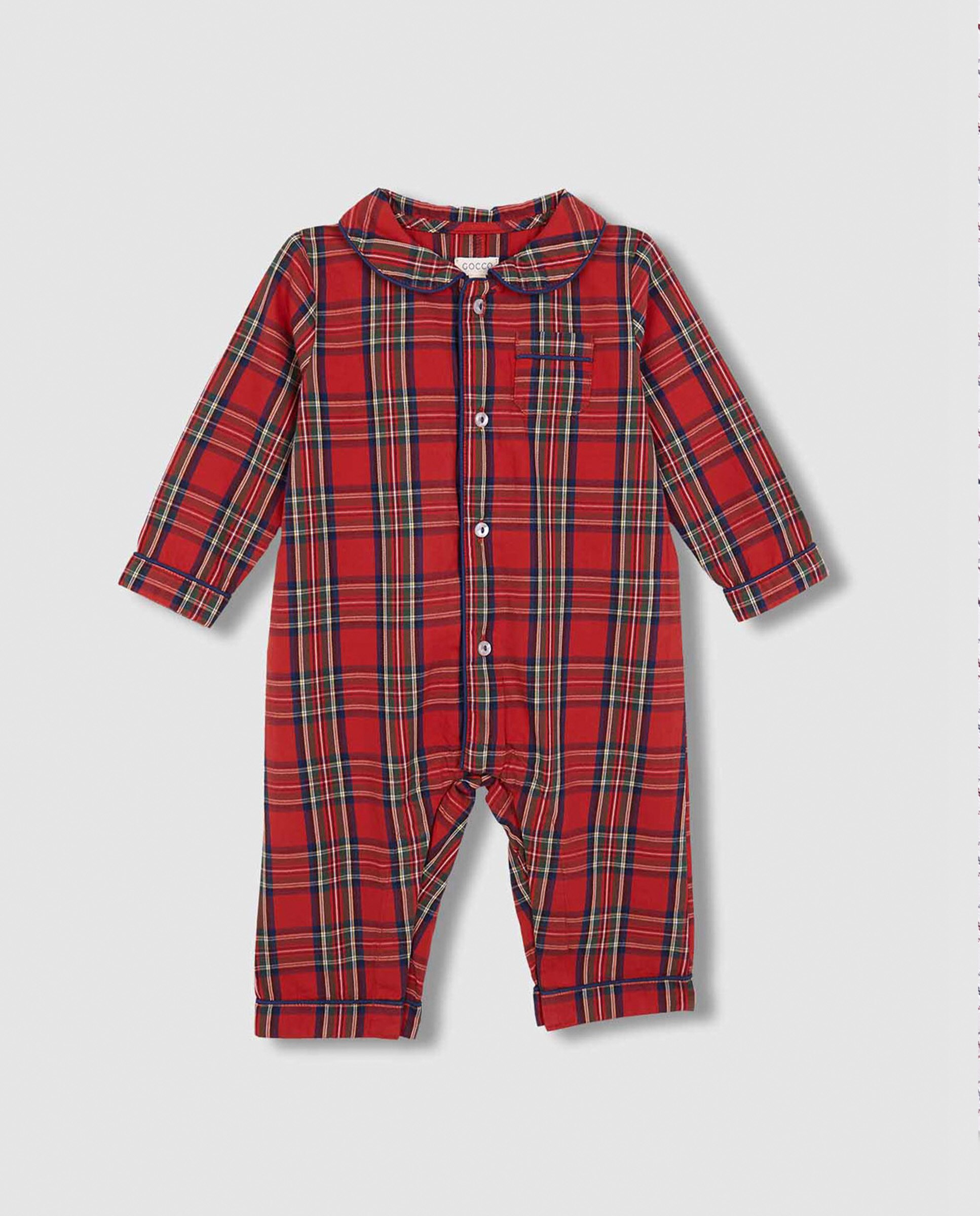 Pijama para Bebé de Natal Aos Quadrados Tartan com Vivo em Contraste Vermelho-2