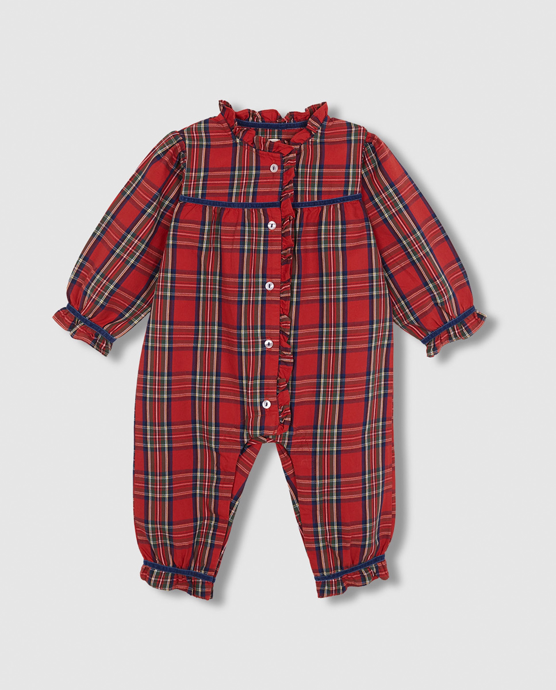 Imagem 0 de Pijama para Bebé de Natal Aos Quadrados Tartan com Vivo em Contraste