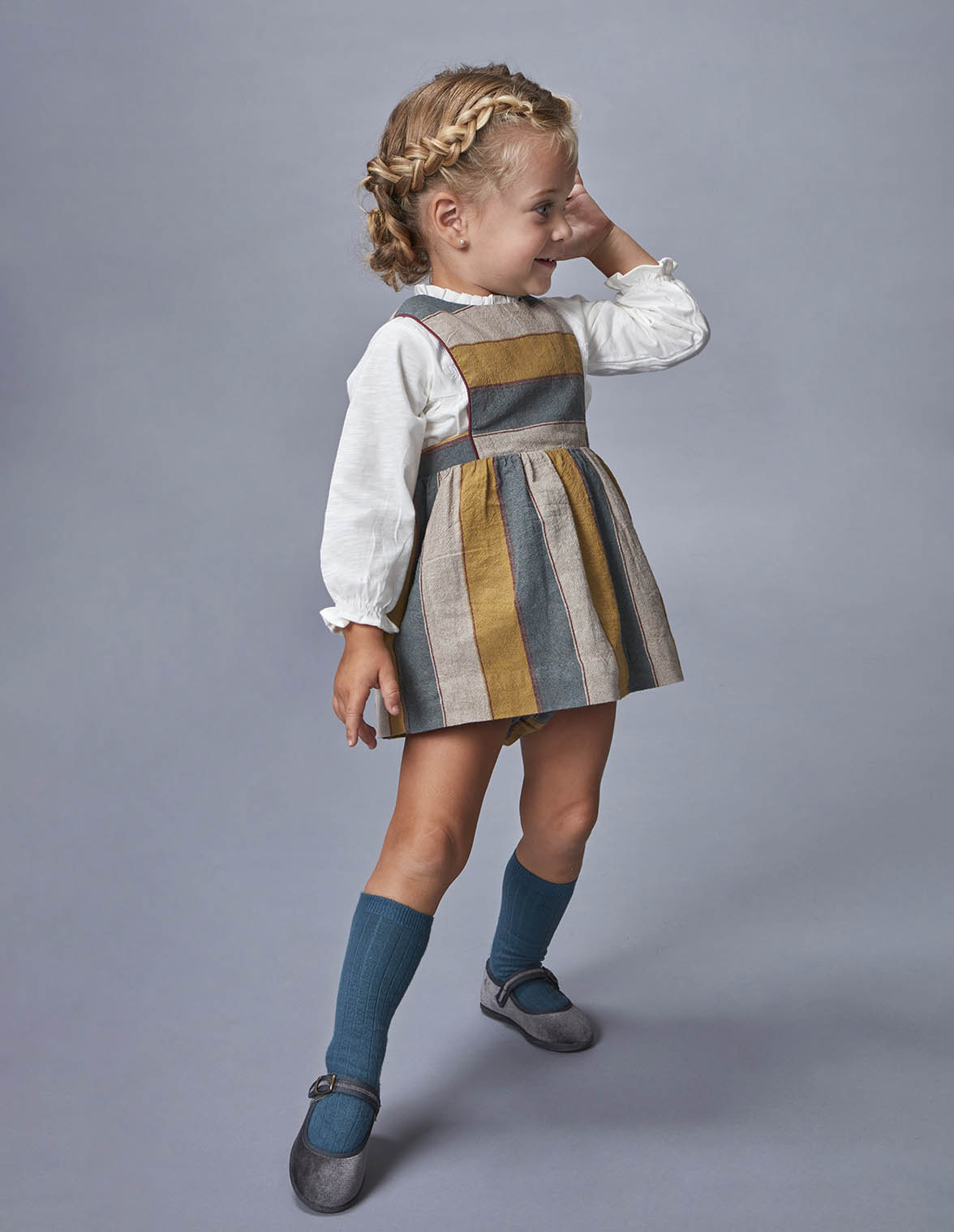 Imagem 0 de Vestido Curto para Bebé Às Riscas Largas com Botões