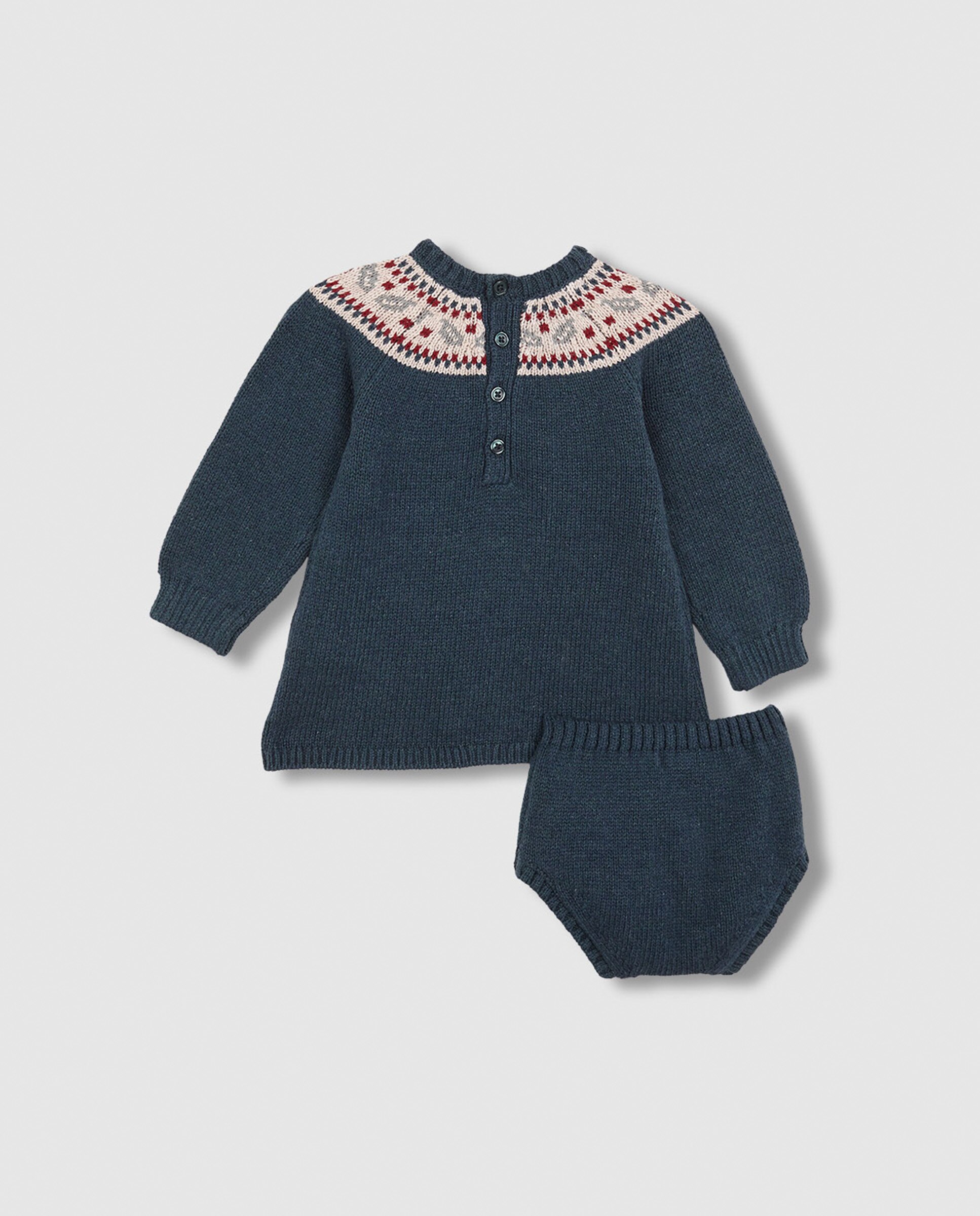 Vestido para Bebé de Malha com Greca de Natal Verde-escuro-2