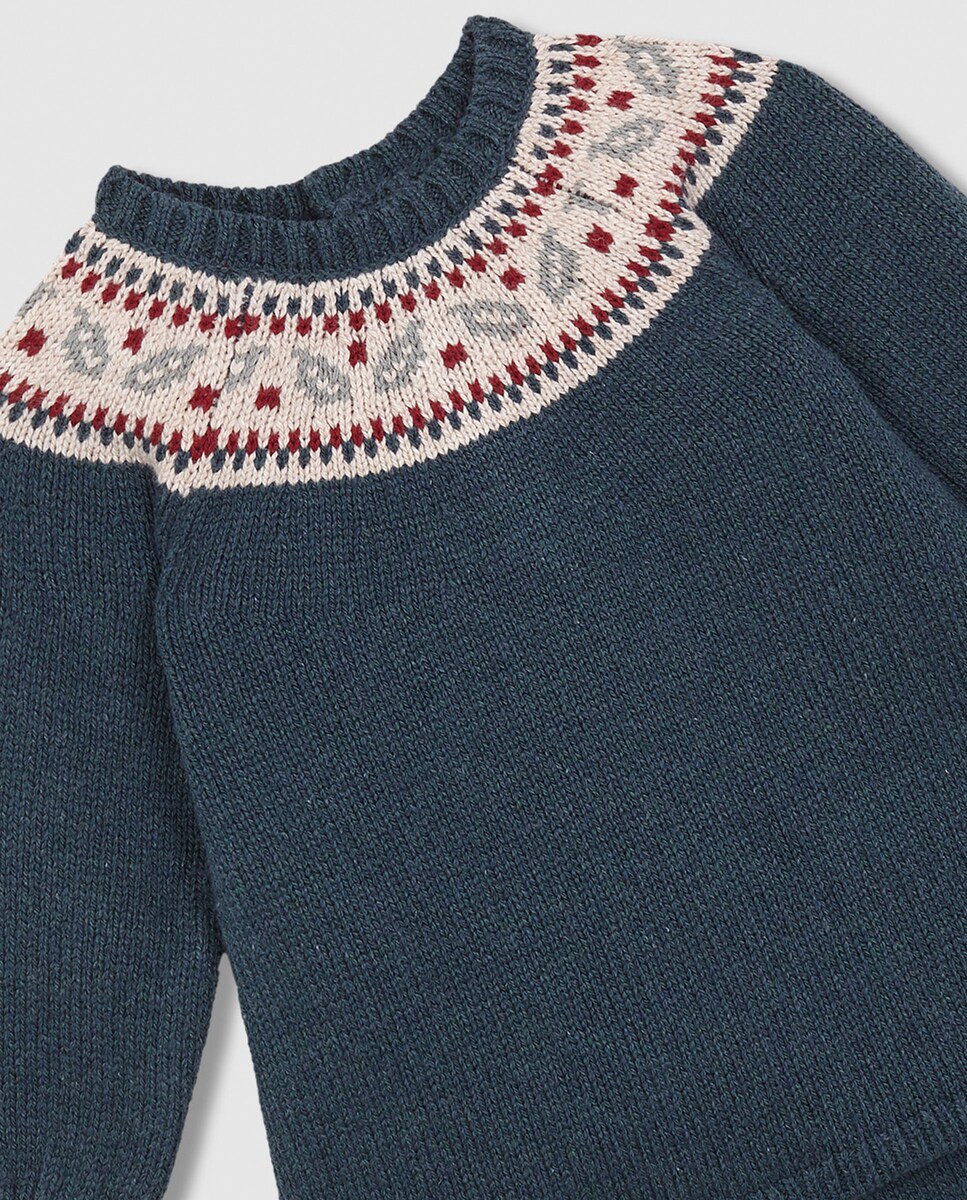 Vestido para Bebé de Malha com Greca de Natal Verde-escuro-3