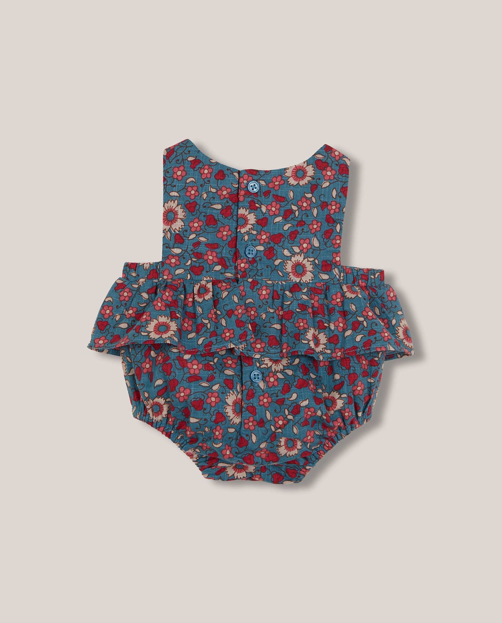 Macacão Curto para Bebé de Flores Azul Royal-2