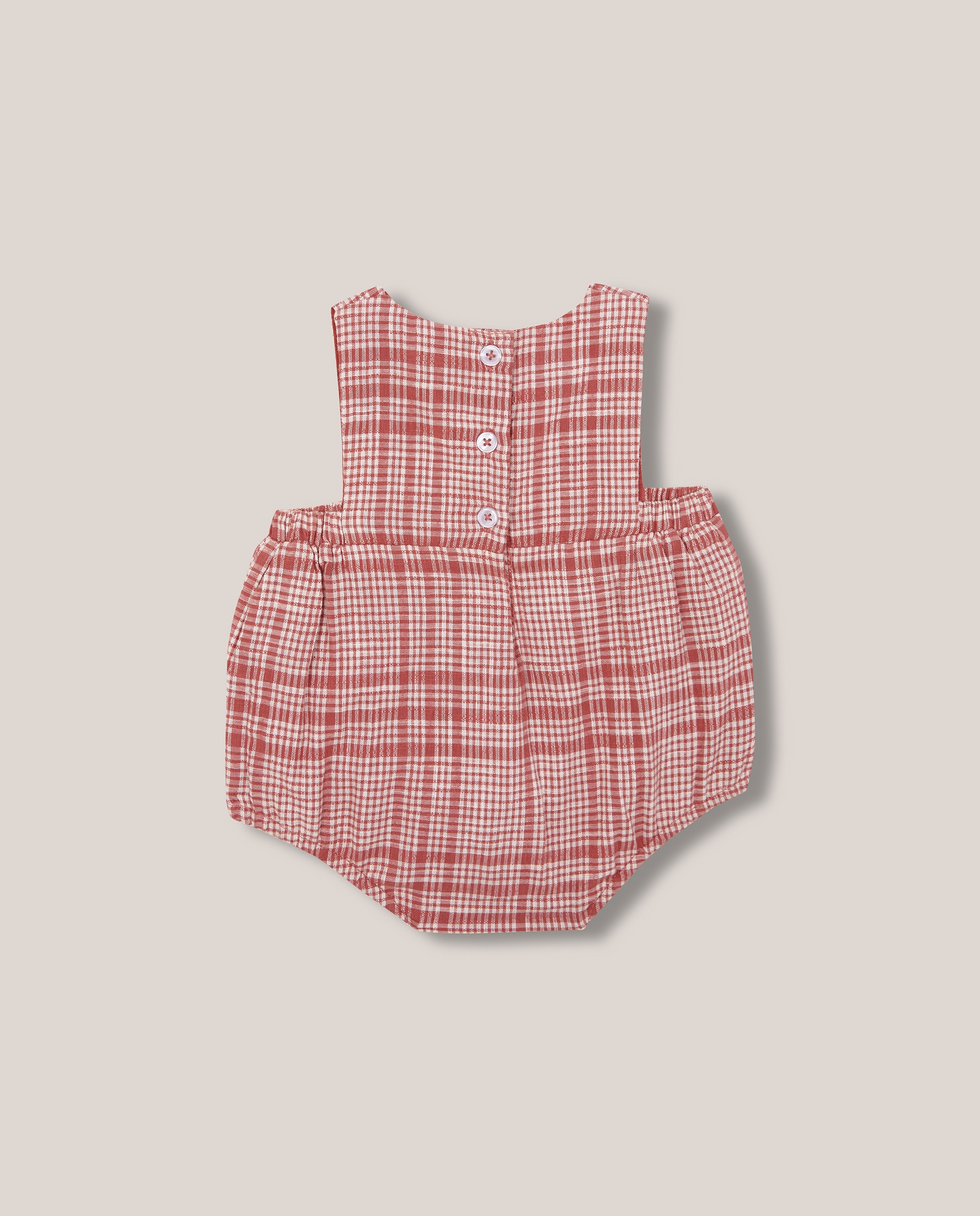 Macacão Curto para Bebé Aos Quadrados Gocco Rosa-2