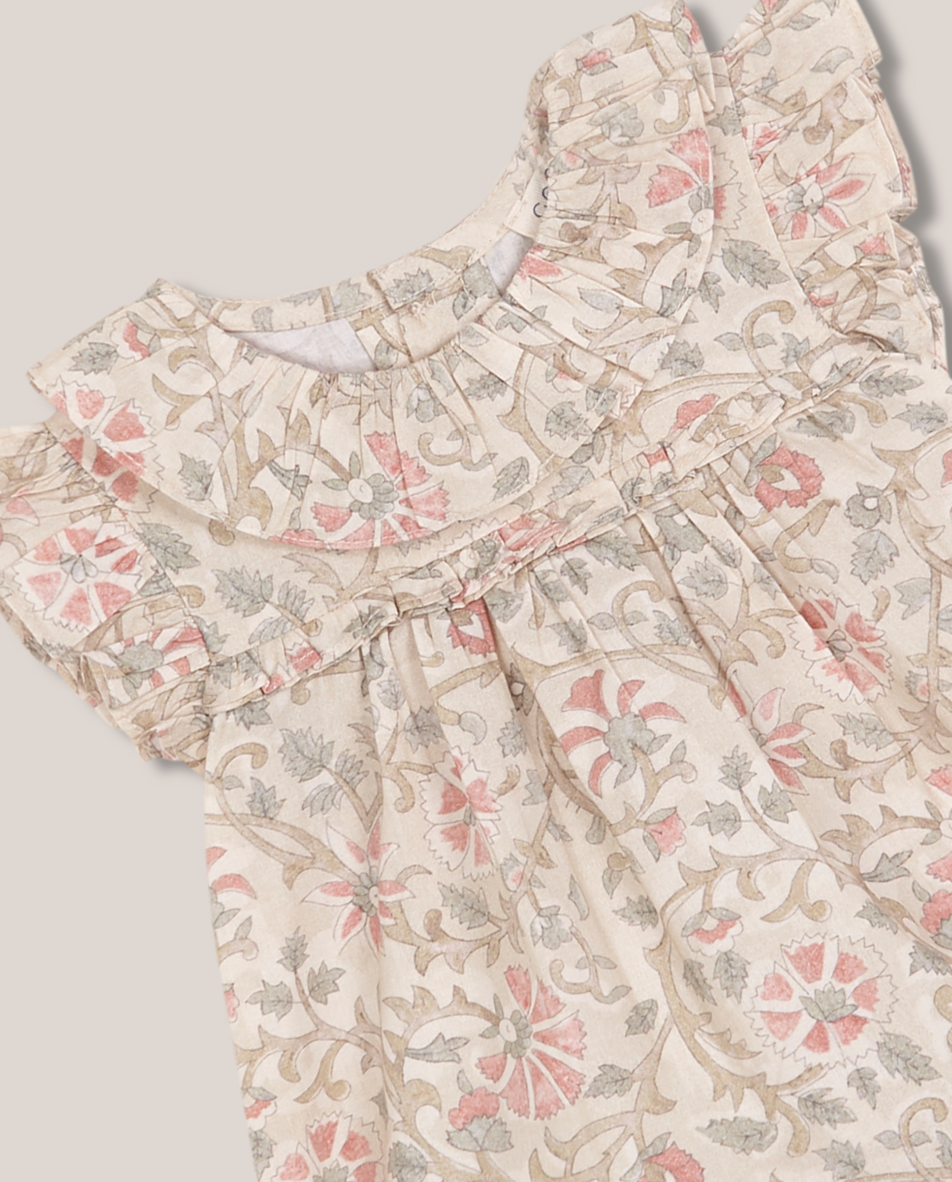 Vestido Curto para Bebé Estampado com Cobre-fraldas Gocco Bege-3