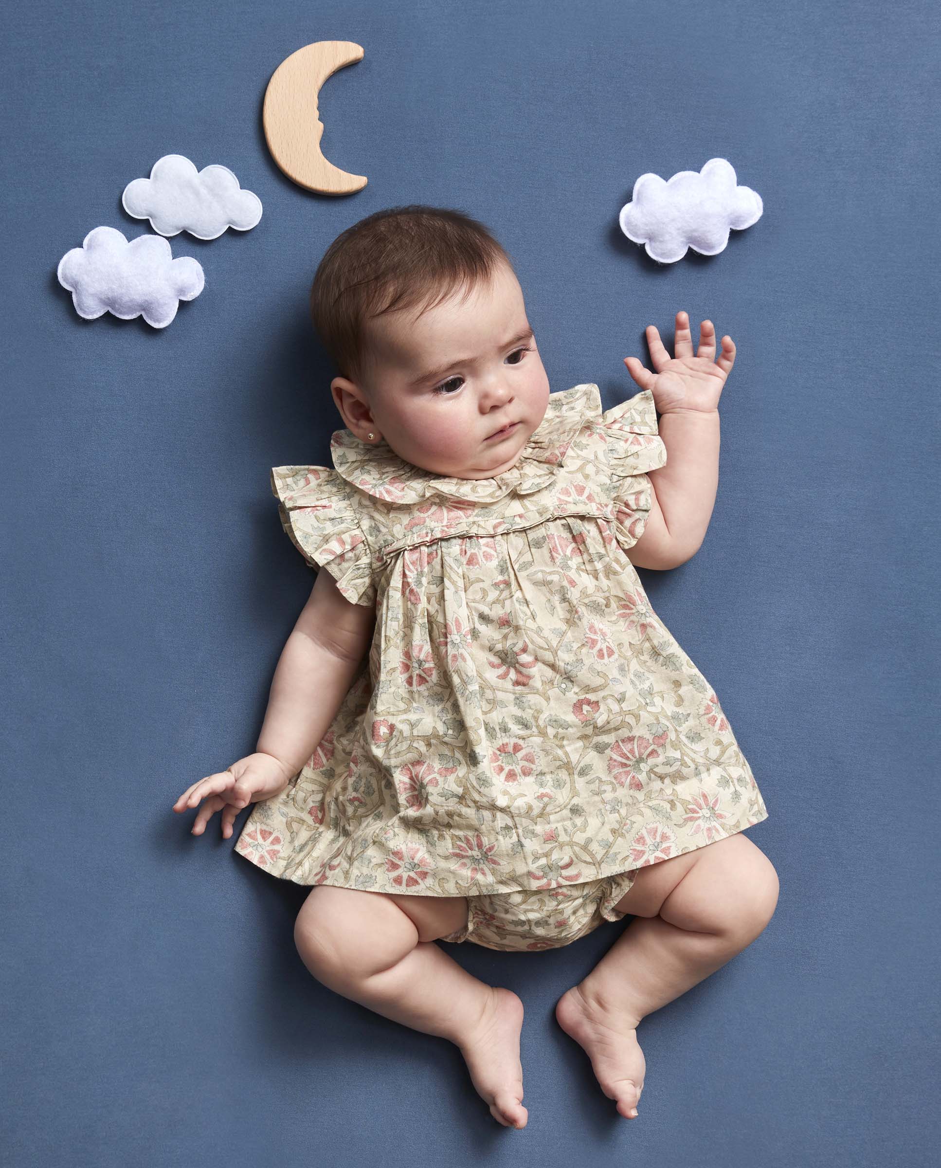 Vestido Curto para Bebé Estampado com Cobre-fraldas Gocco Bege-5