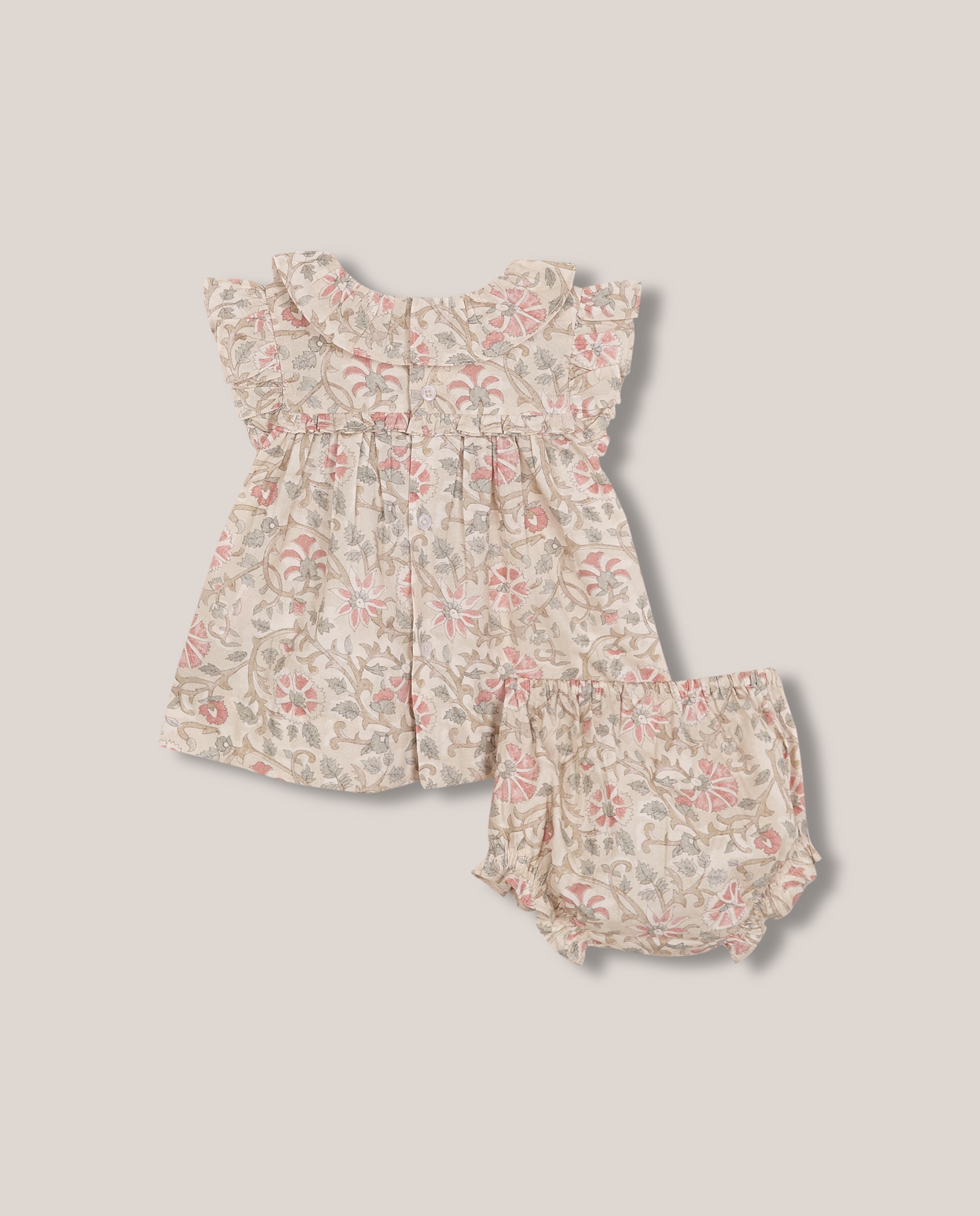 Vestido Curto para Bebé Estampado com Cobre-fraldas Gocco Bege-2