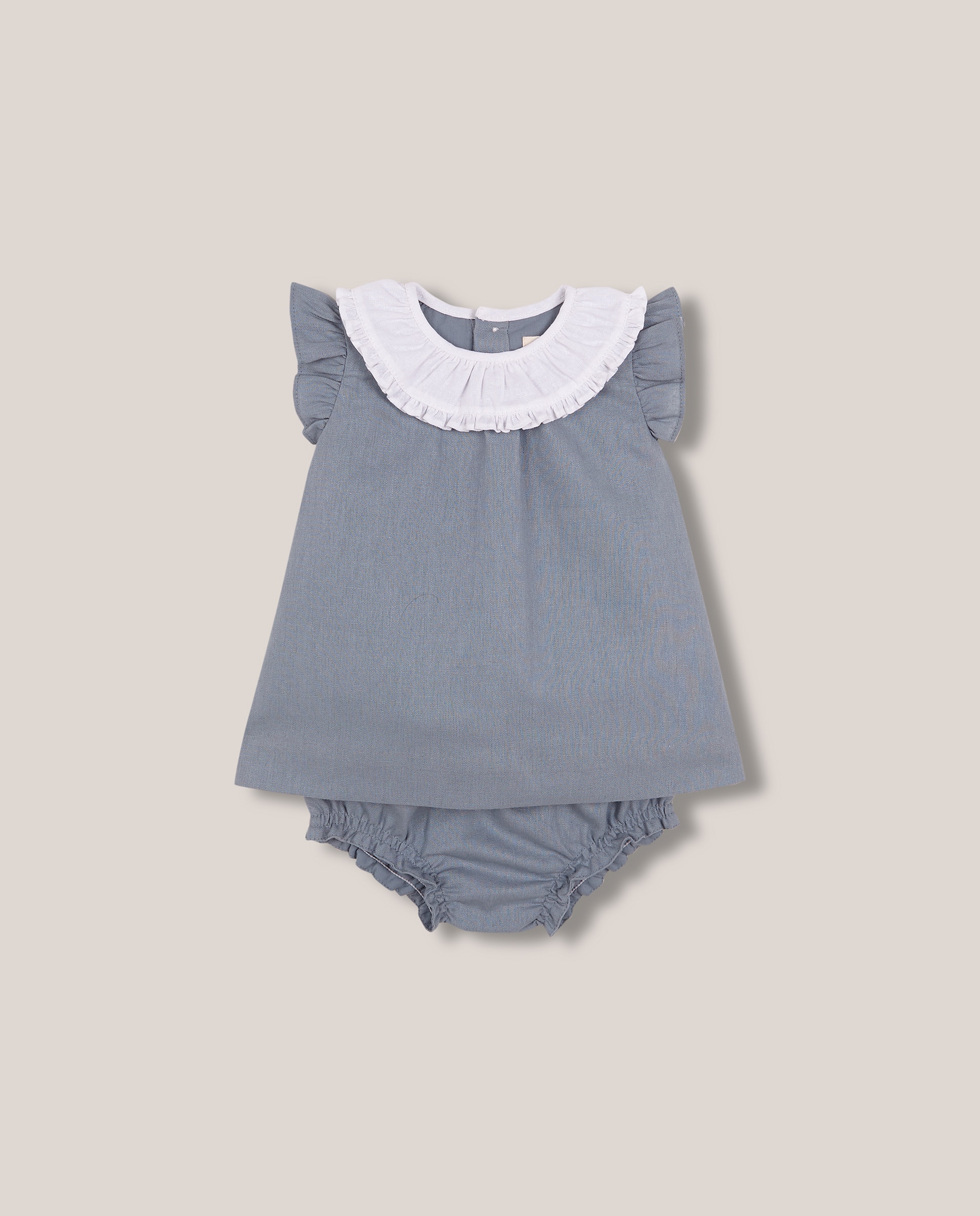 Imagem 0 de Vestido para Bebé em Linho com Gola em Contraste