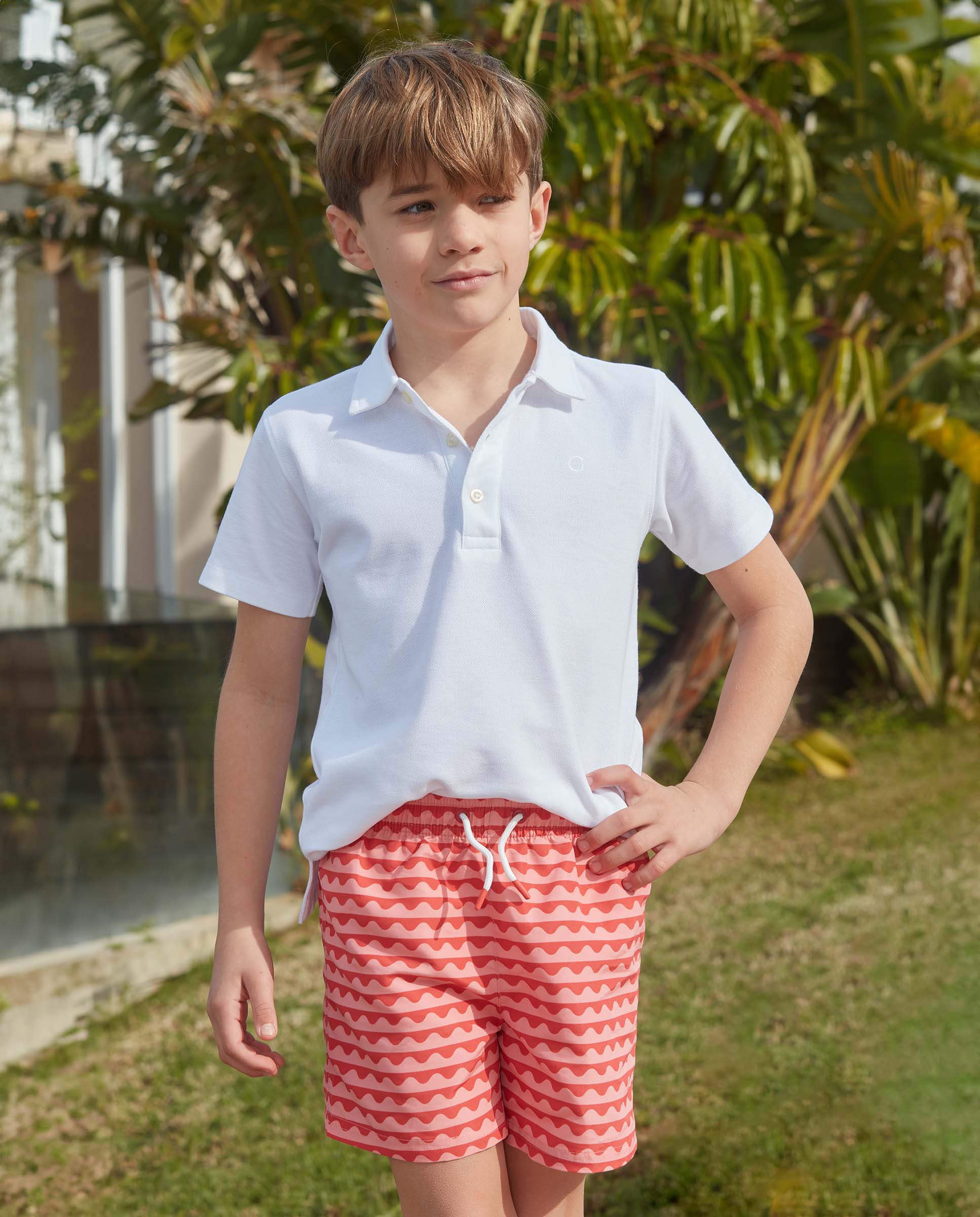 Fato de Banho Infantil Estampado de Ondas Gocco Rosa-5