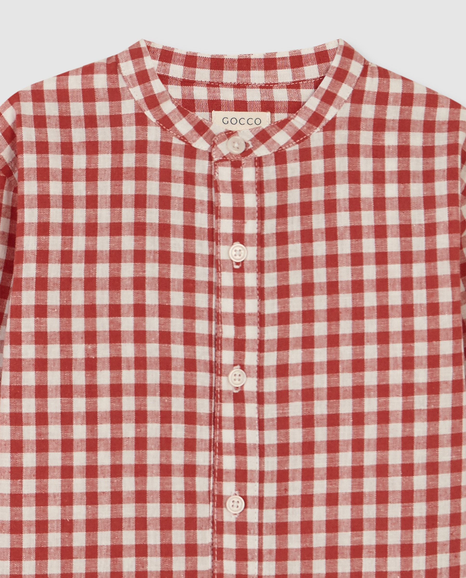 Camisa Infantil Mao Aos Quadrados de Linho Gocco Rosa-5