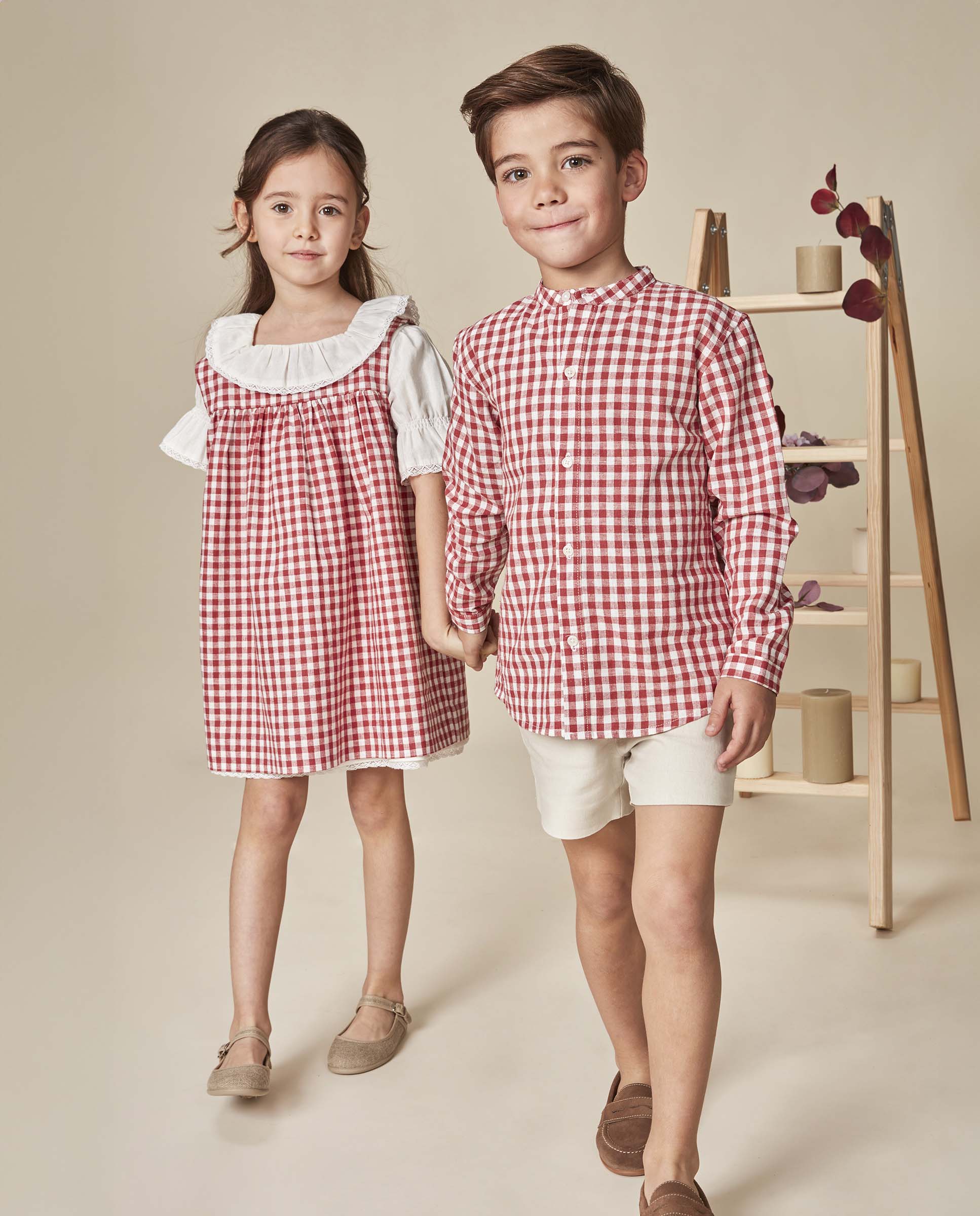 Camisa Infantil Mao Aos Quadrados de Linho Gocco Rosa-7