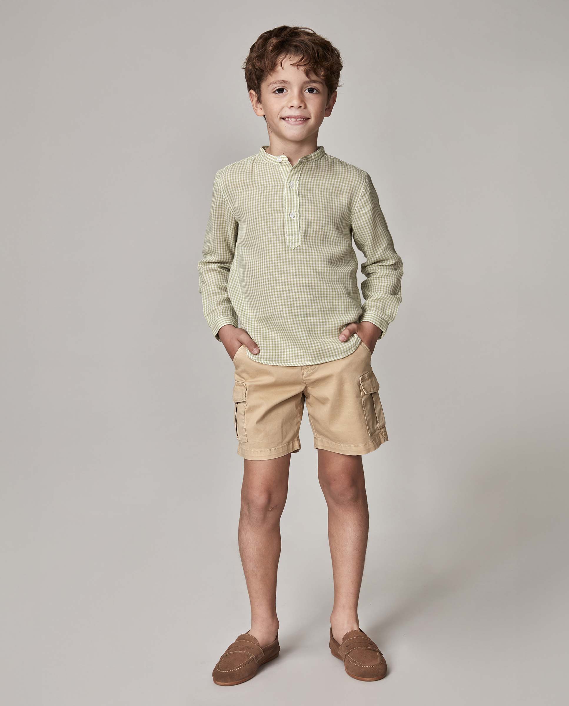 Camisa Infantil Gola À Padre Vichy Branco-marfim-1