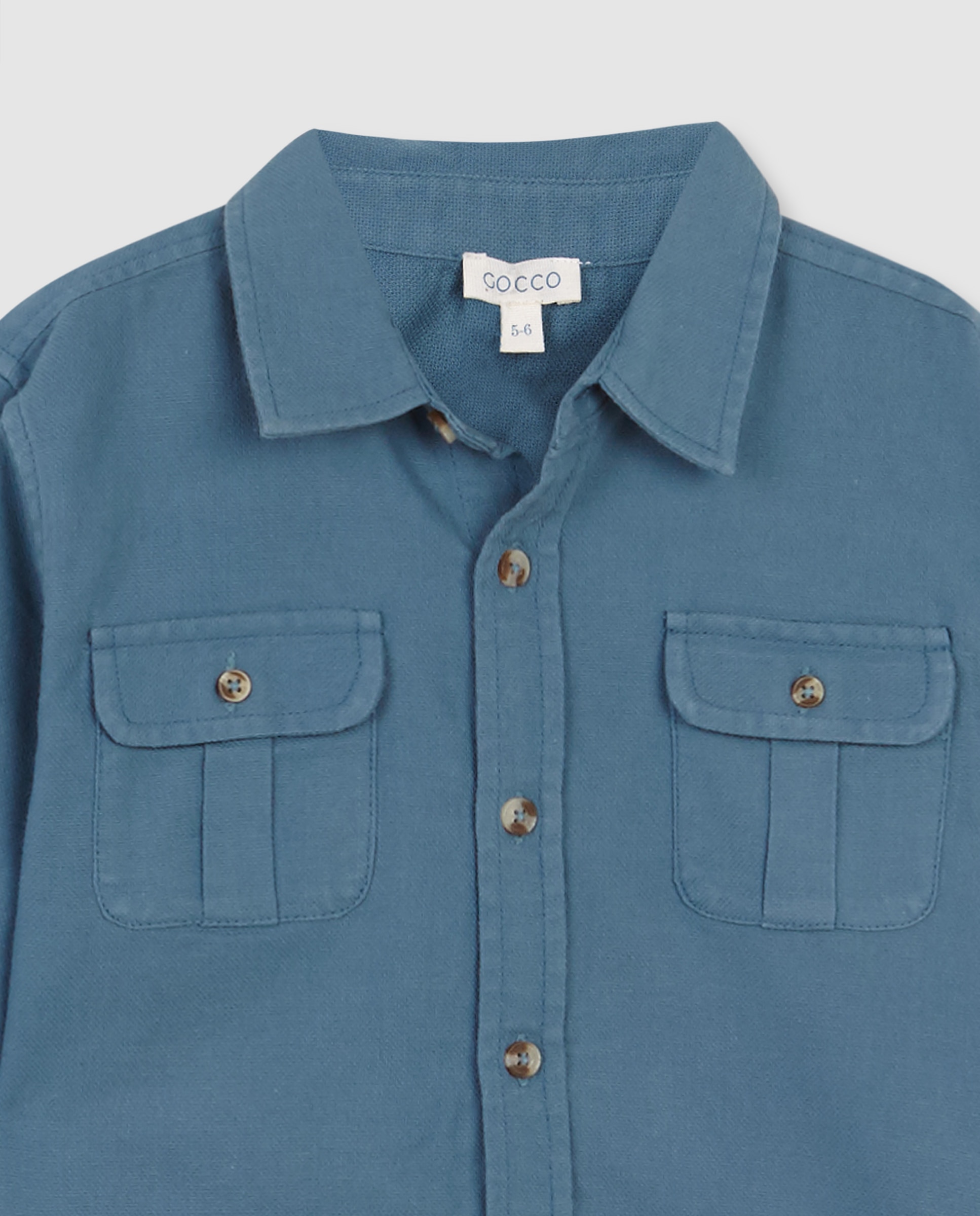 Camisa Infantil de Quatro Bolsos Azul-3
