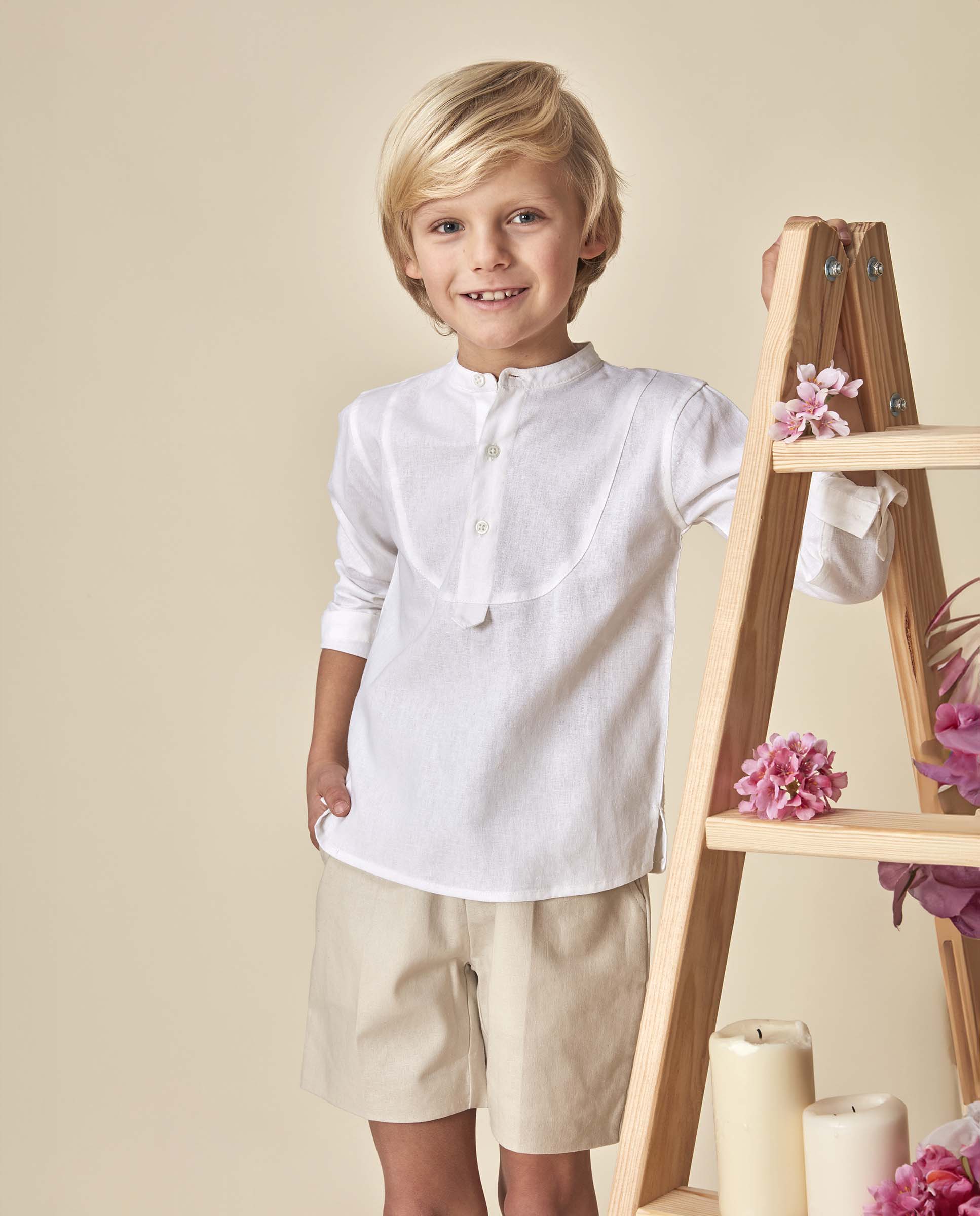 Camisa Infantil Panadeira de Linho Branco-marfim-2