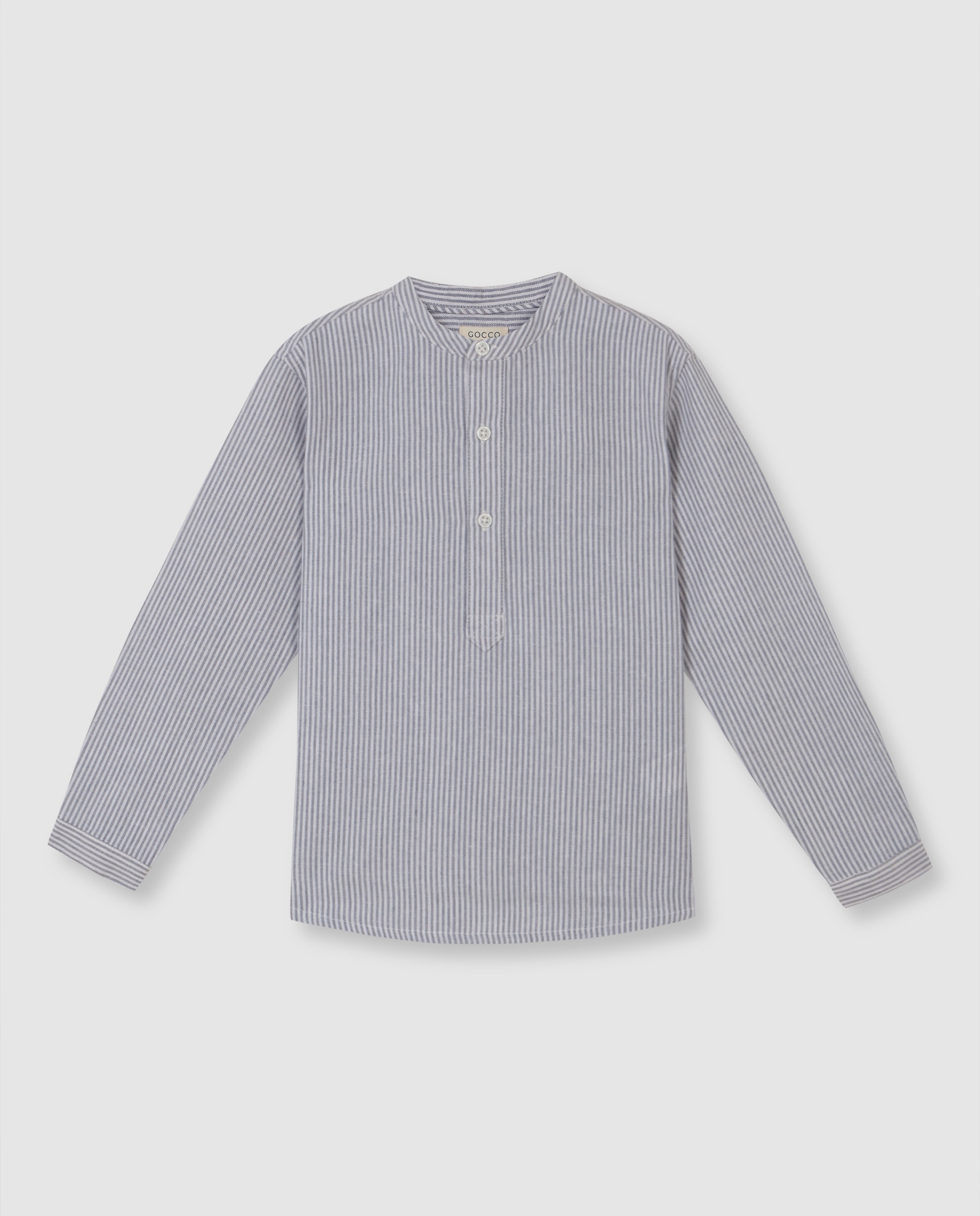 Camisa Infantil Às Riscas com Linho Cinzento-3