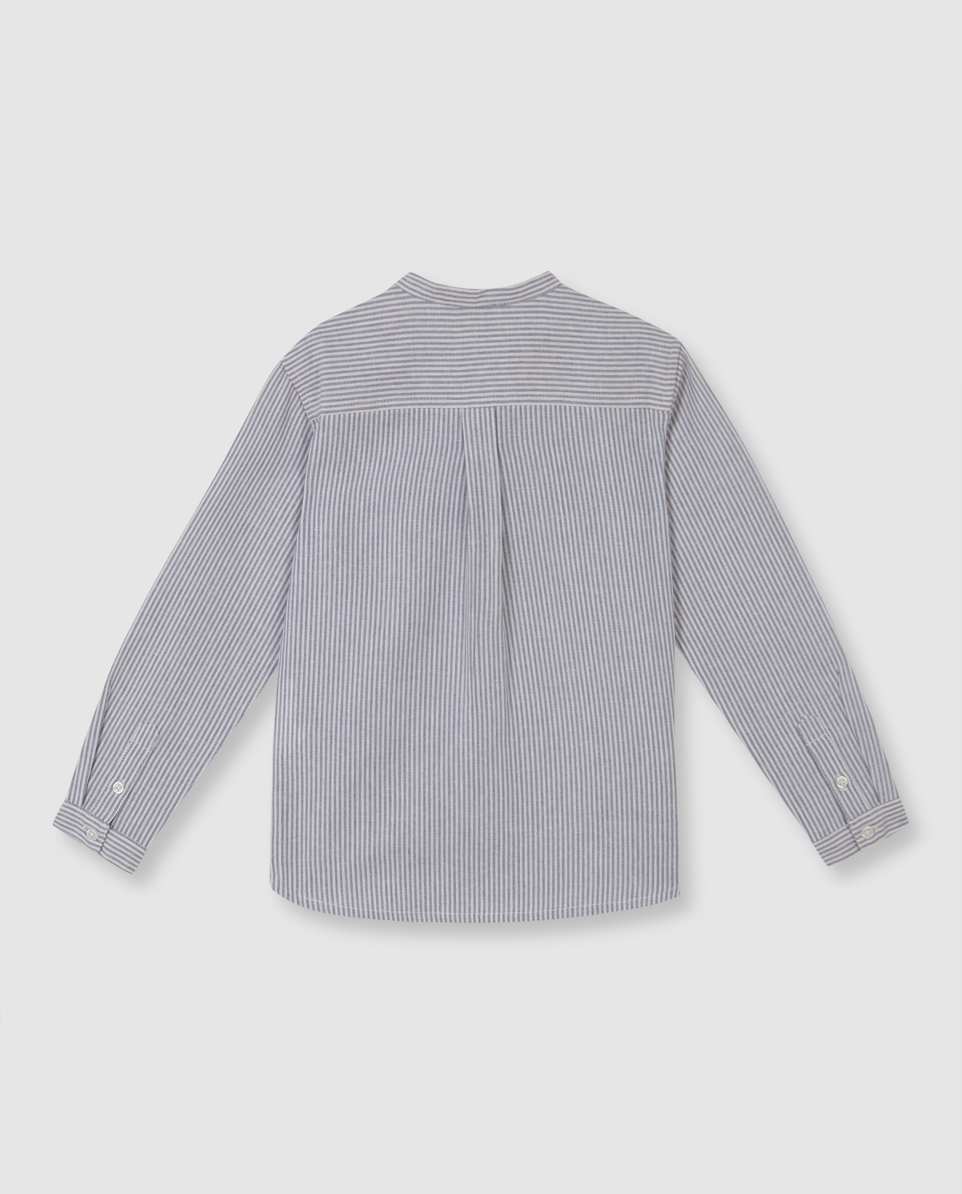 Camisa Infantil Às Riscas com Linho Cinzento-4