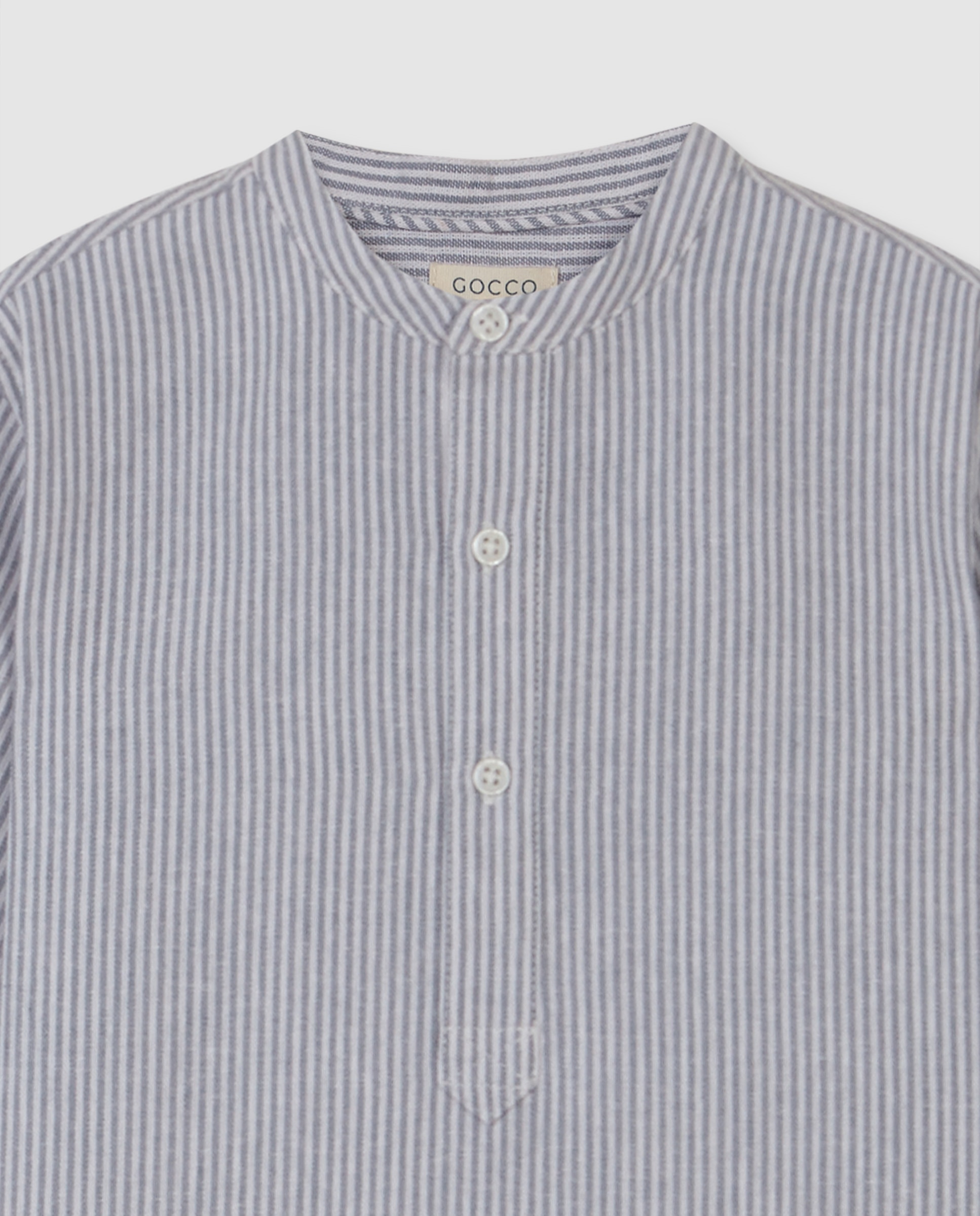 Camisa Infantil Às Riscas com Linho Cinzento-5