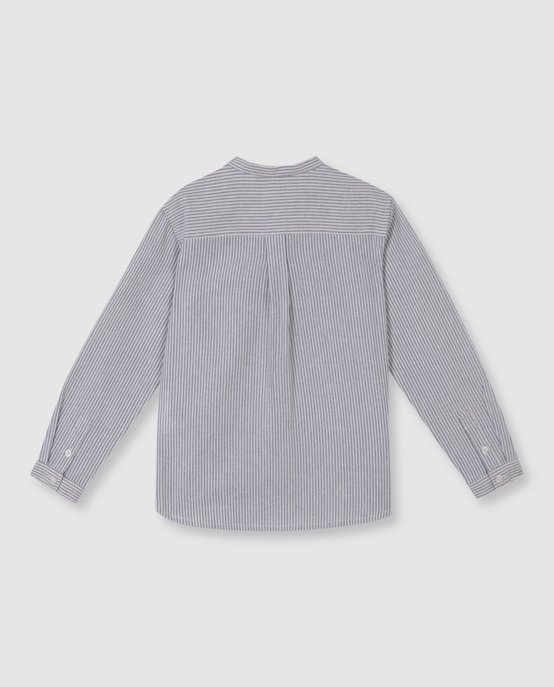 Camisa Infantil Às Riscas com Linho Cinzento-4