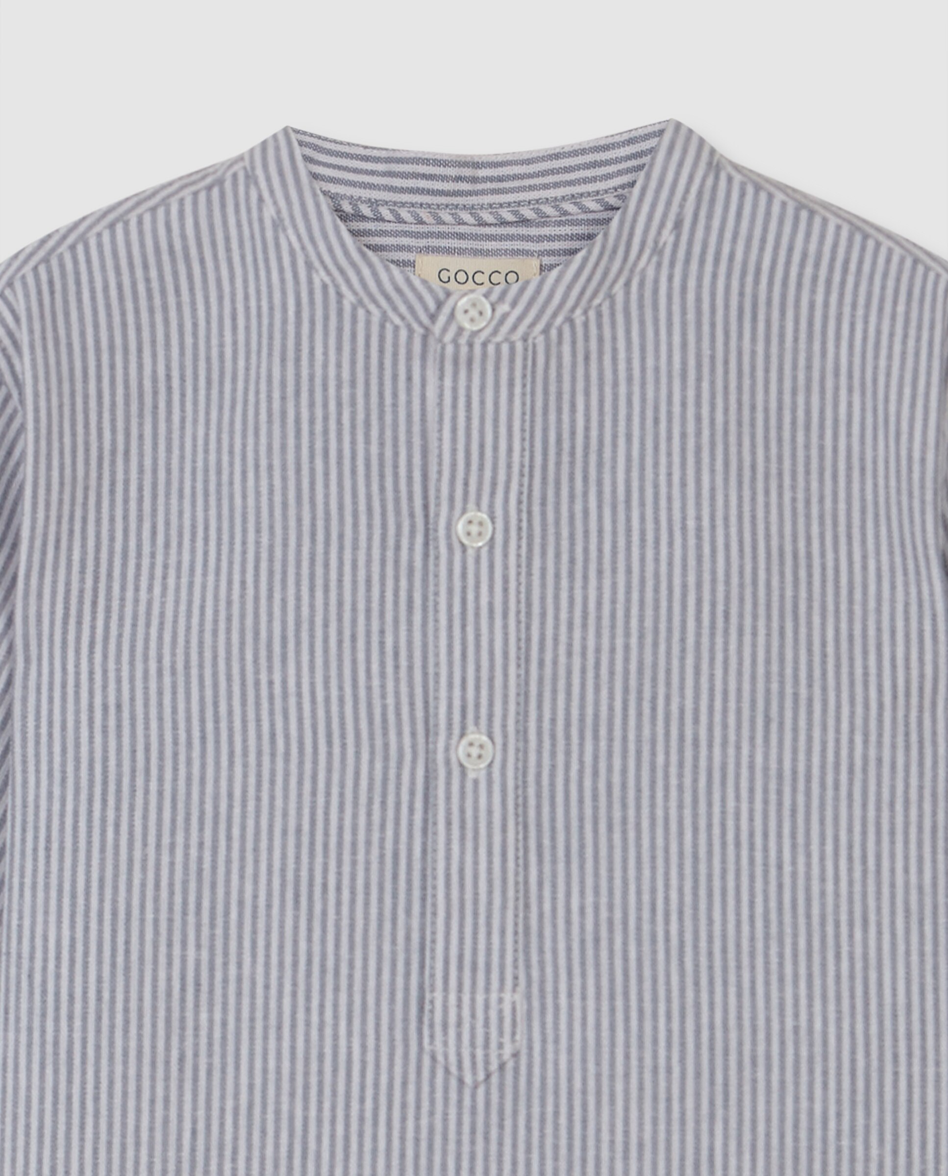 Camisa Infantil Às Riscas com Linho Cinzento-5