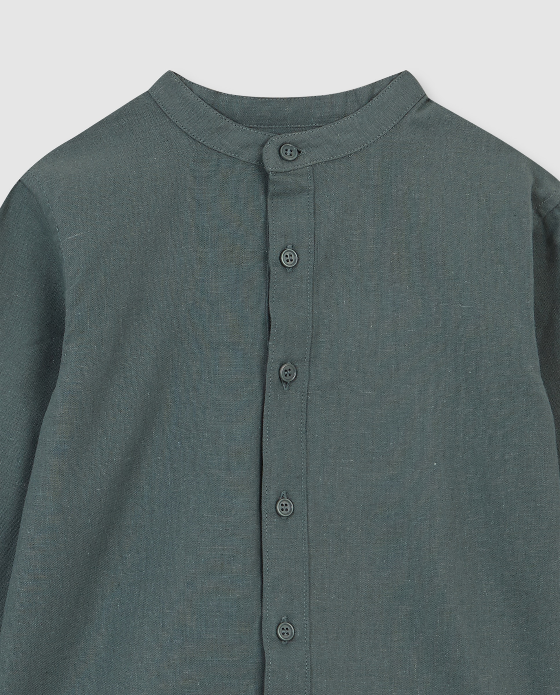 Camisa Infantil de Gola À Padre Lisa de Linho Verde-5