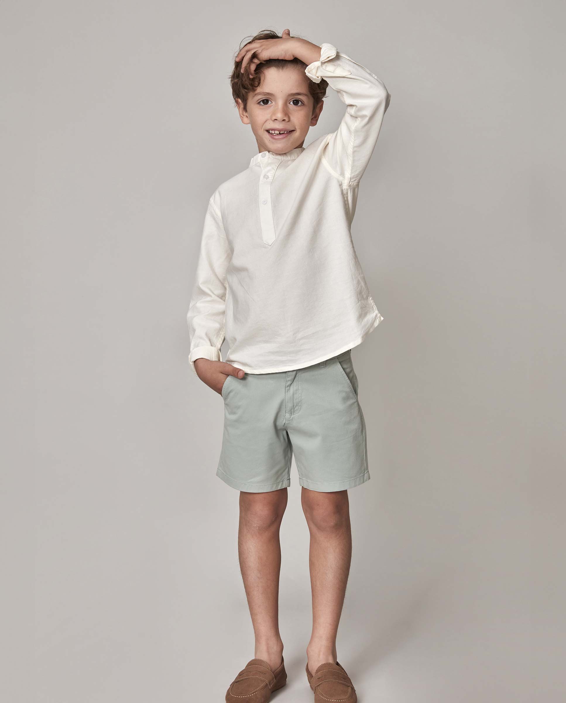 Camisa Infantil com Gola À Padre Branco-marfim-2