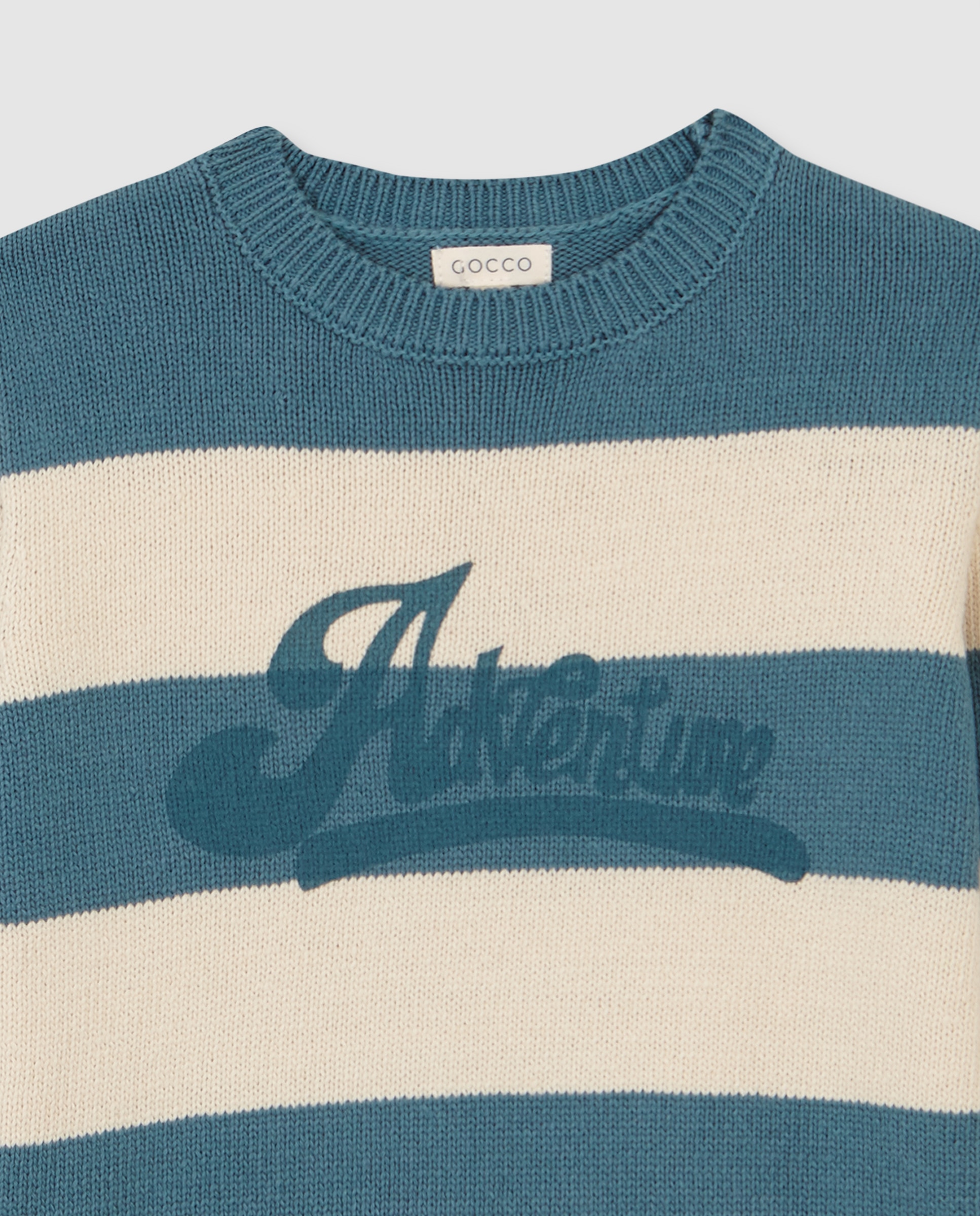 Camisola Infantil Às Riscas com Gráfico Gocco Azul denim-3