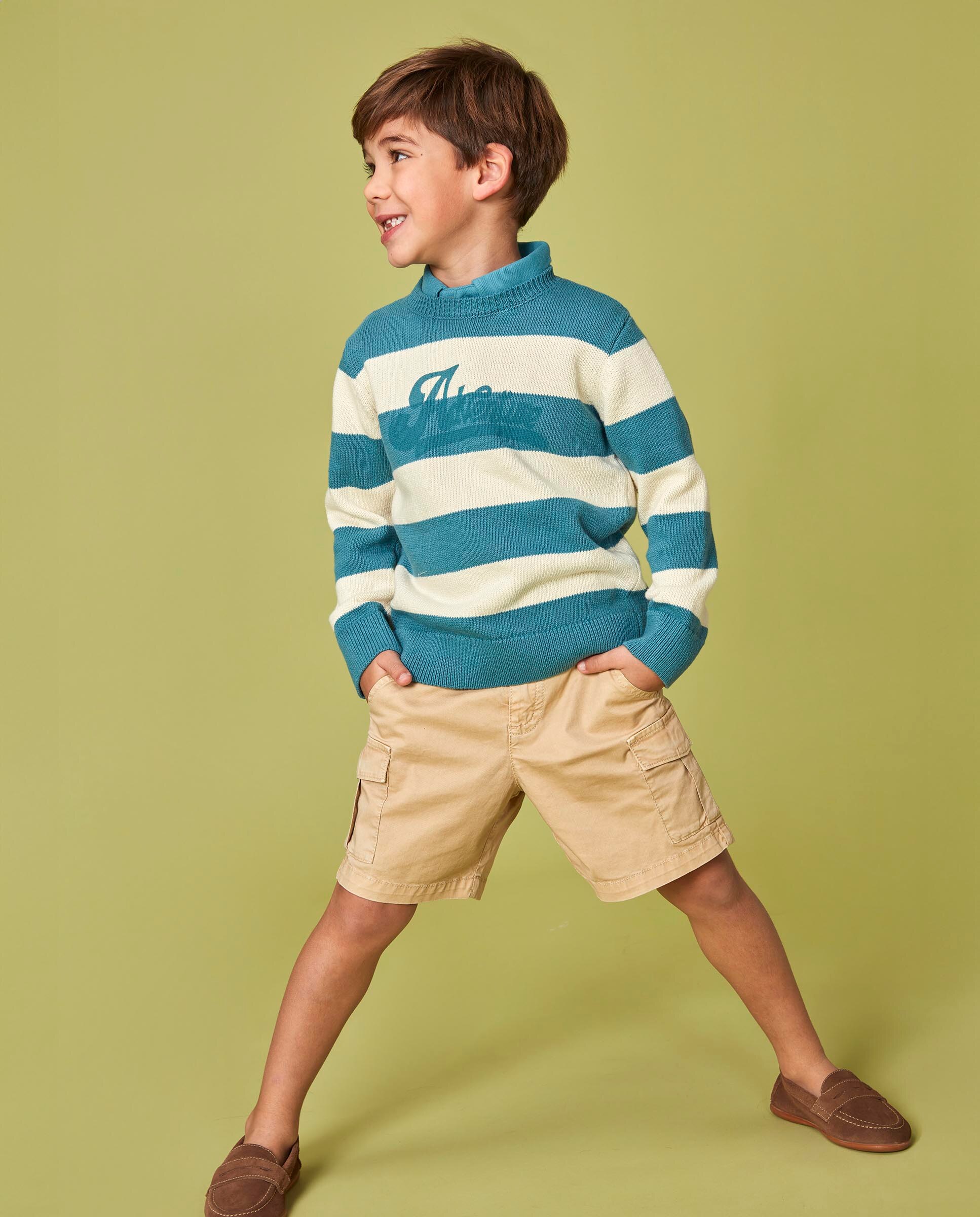 Camisola Infantil Às Riscas com Gráfico Gocco Azul denim-6