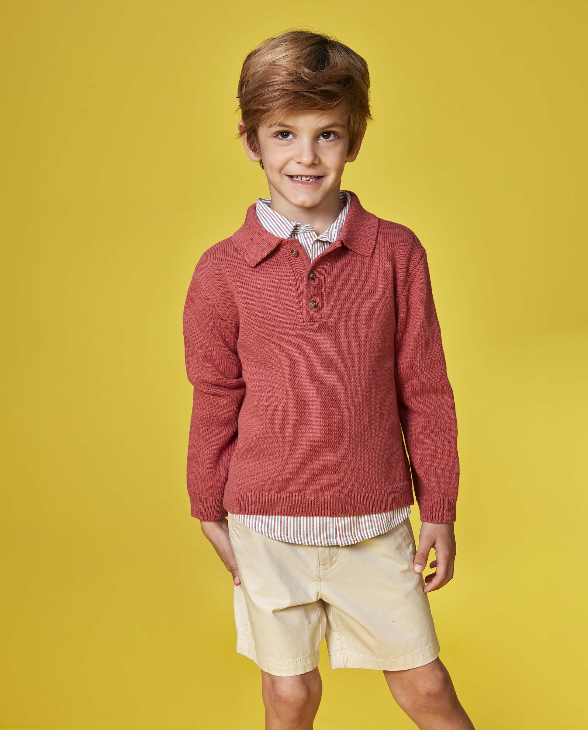 Camisola Infantil de Estilo Polo Rosa-5