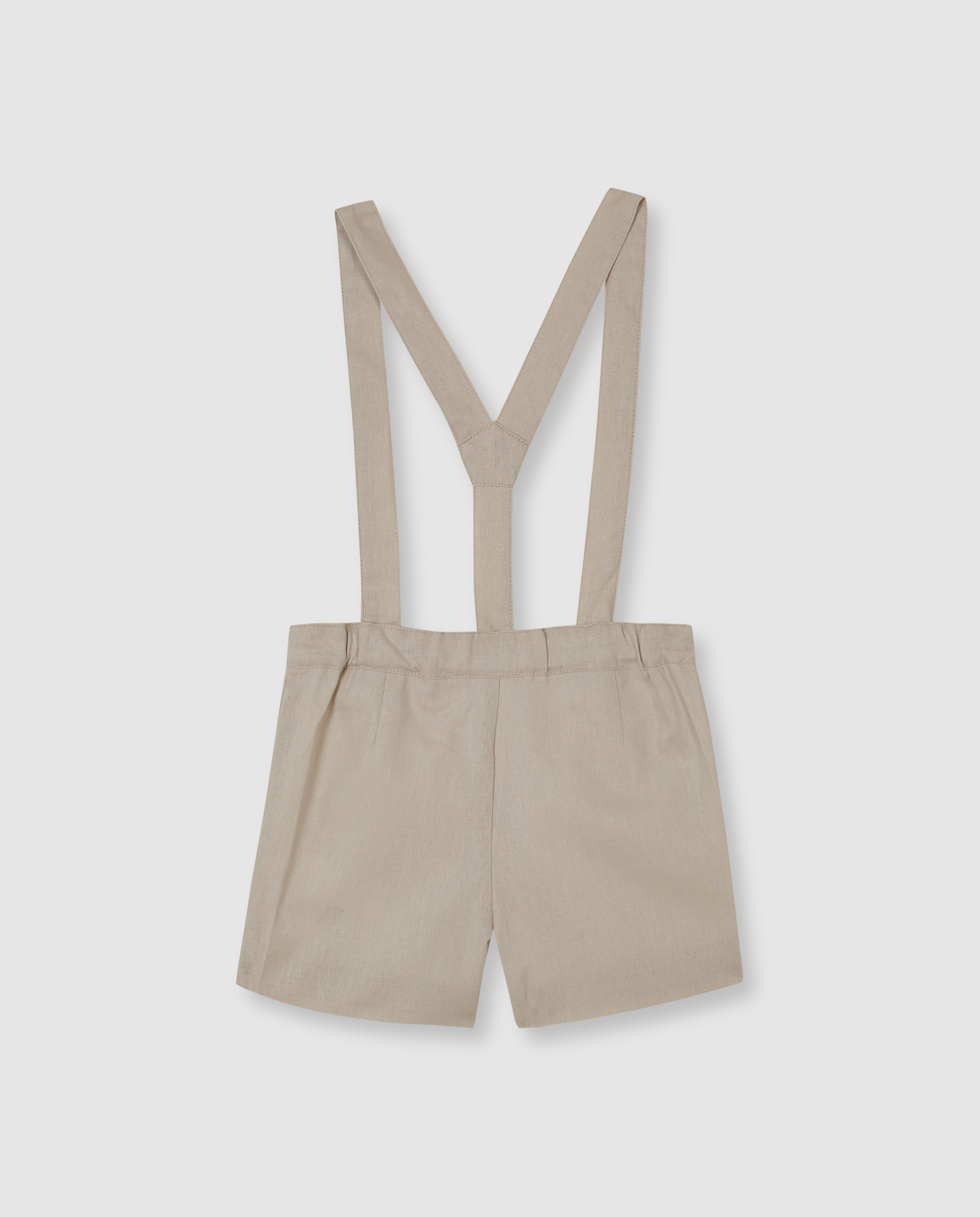Calças Curtas Infantil de Linho com Alças Bege-4