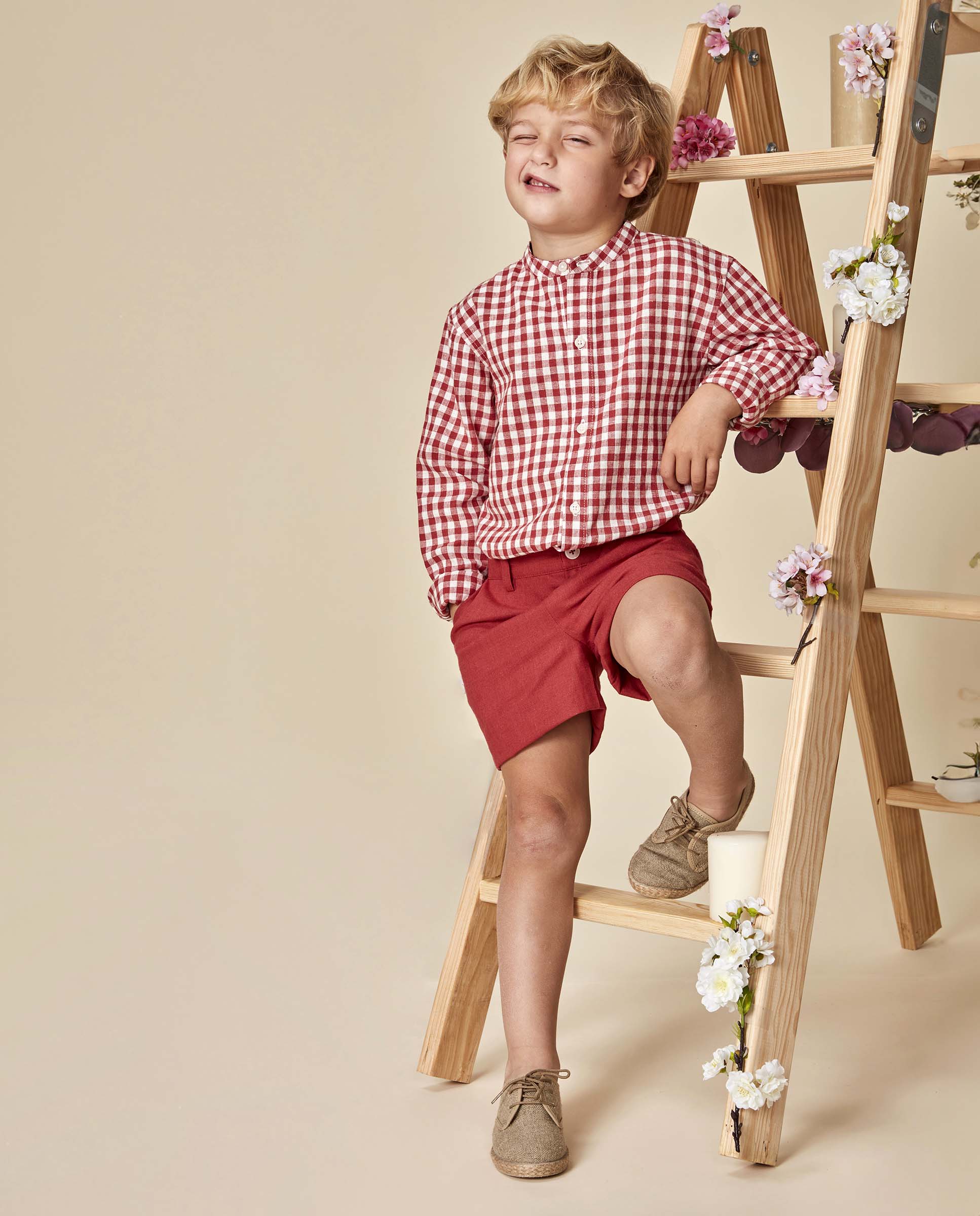 Calças Curtas Infantil de Linho Rosa-2