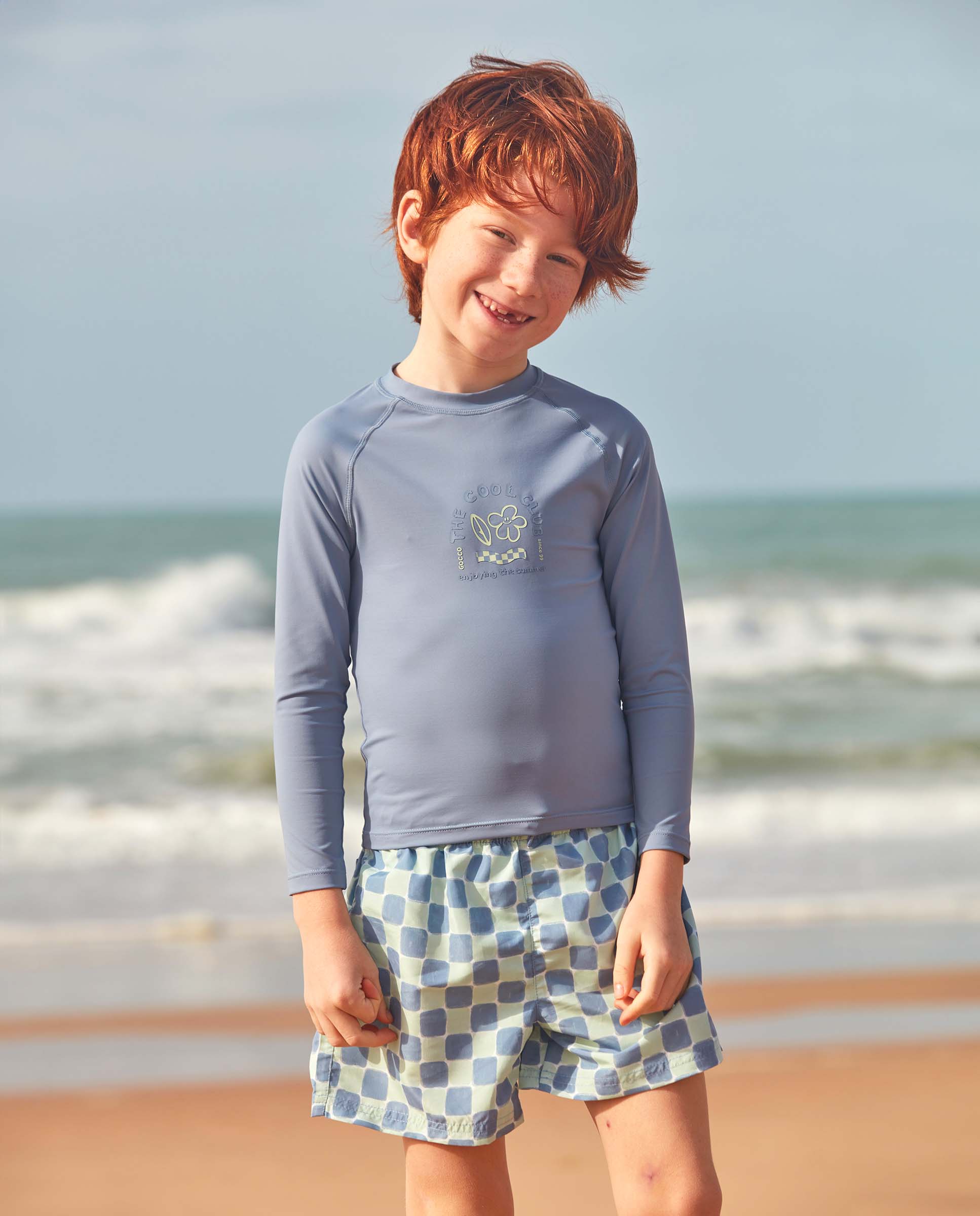 T-shirt Infantil Proteção Solar Retro Flower Azul-5