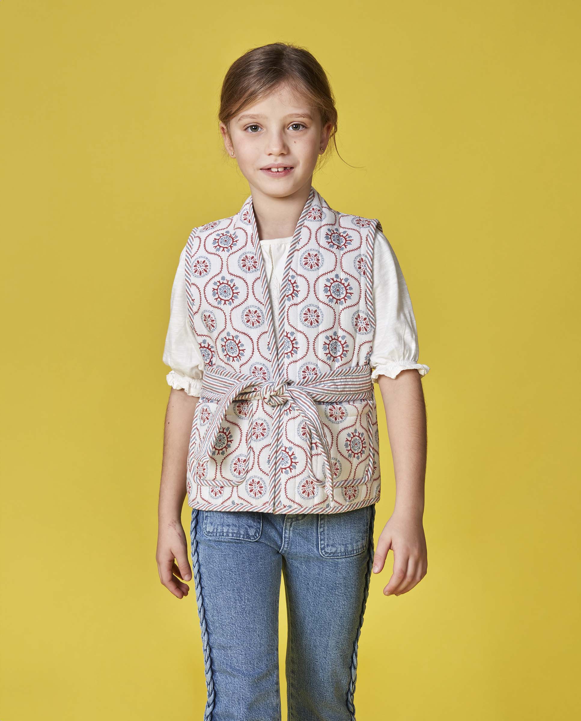 Colete Infantil Acolchoado Estampado Reversível Branco-marfim-9