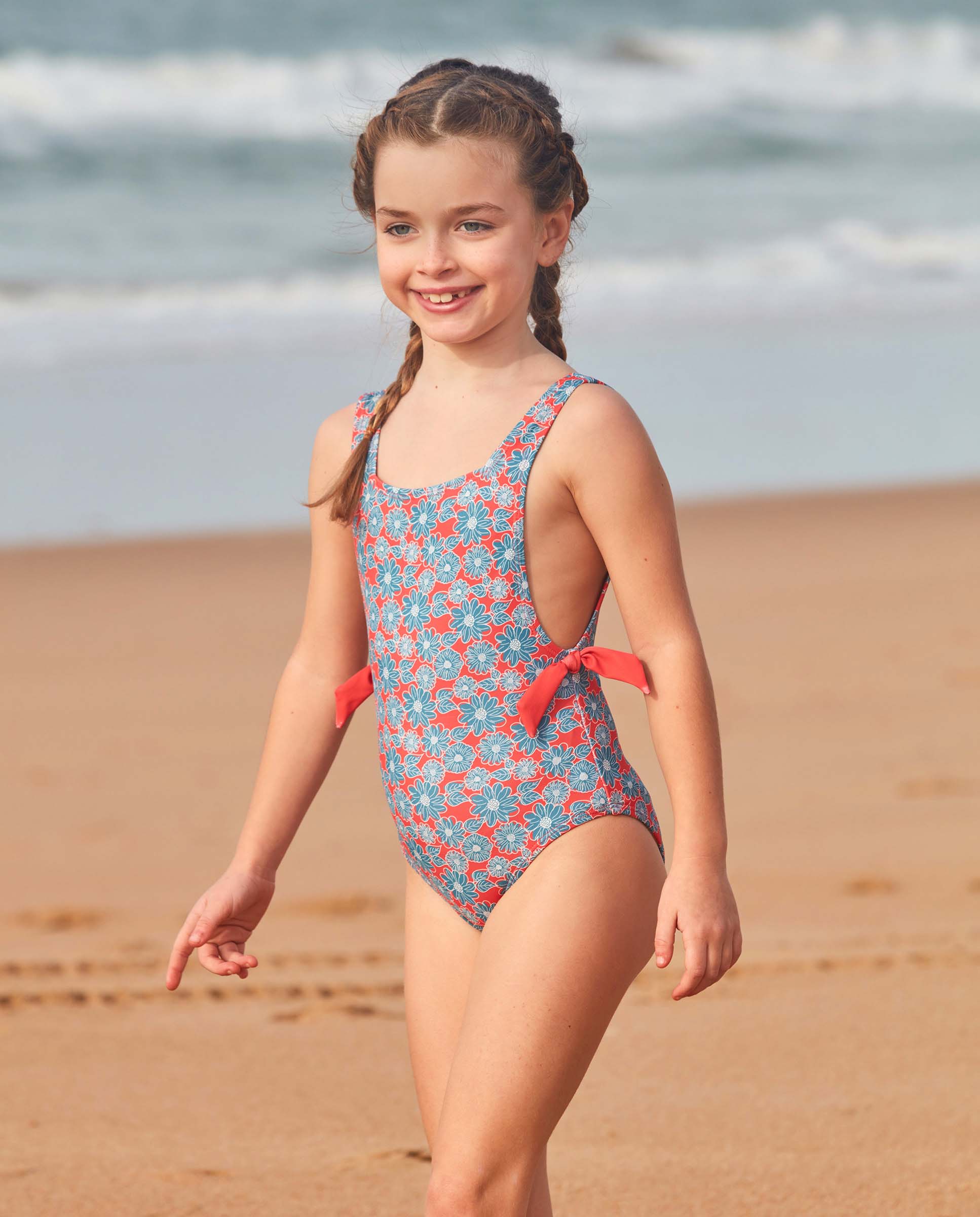 Fato de Banho Infantil com Flor Grande Gocco Vermelho / Azul-marinho-5