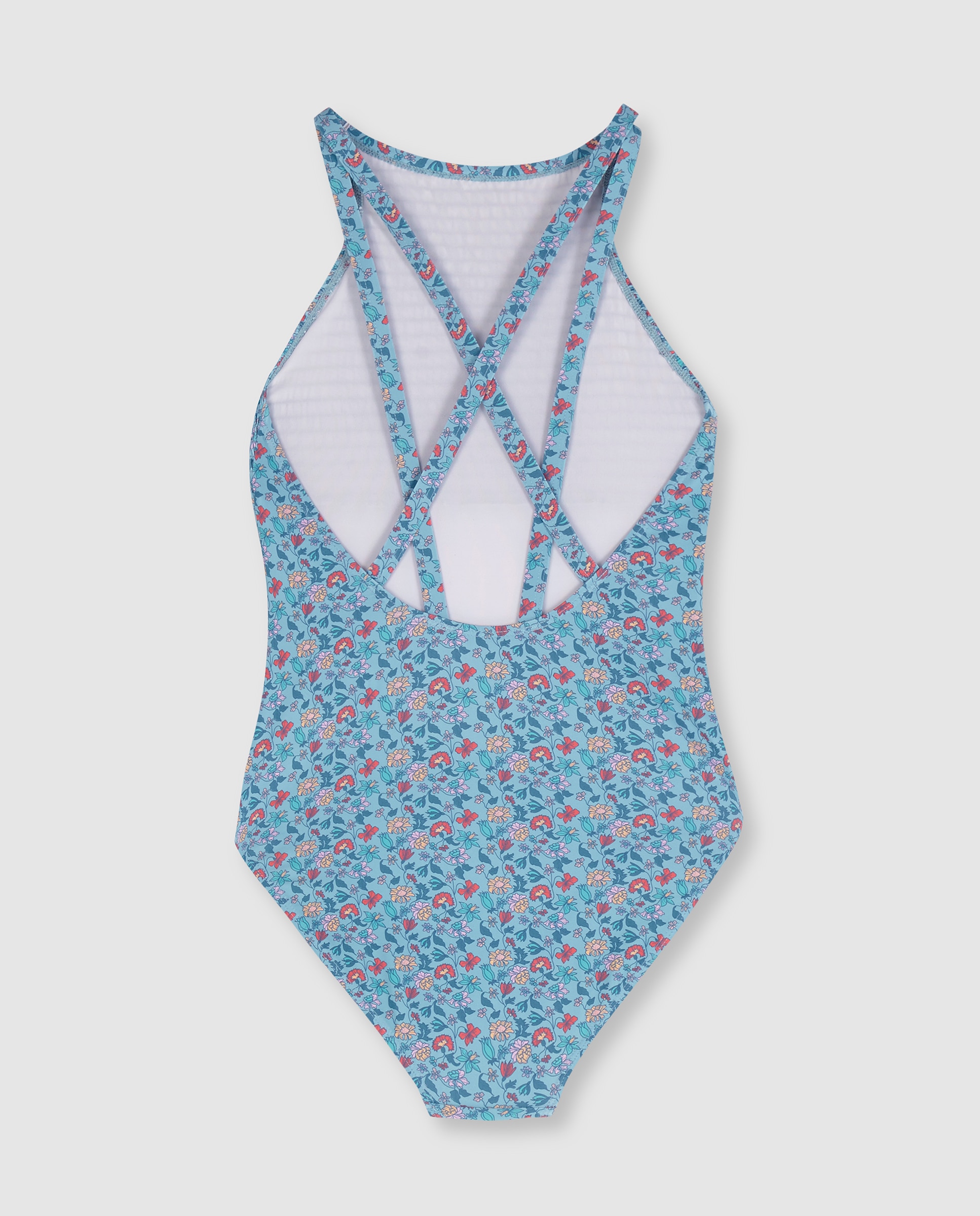Fato de Banho Infantil com Estampado Flores Gocco Azul-claro-2