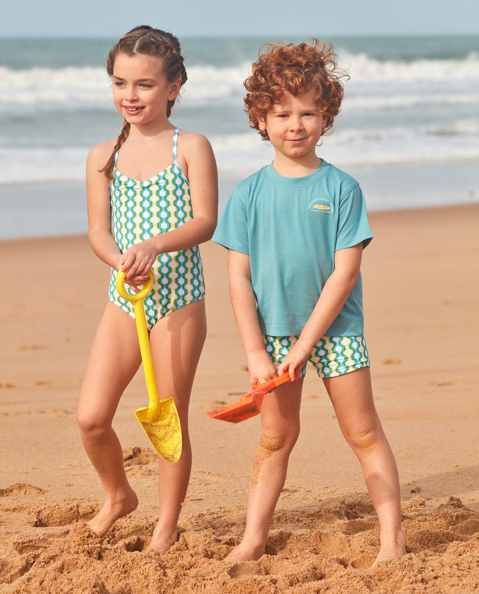 Fato de Banho Infantil com Estampado Geométrico Gocco Azul / Verde-7