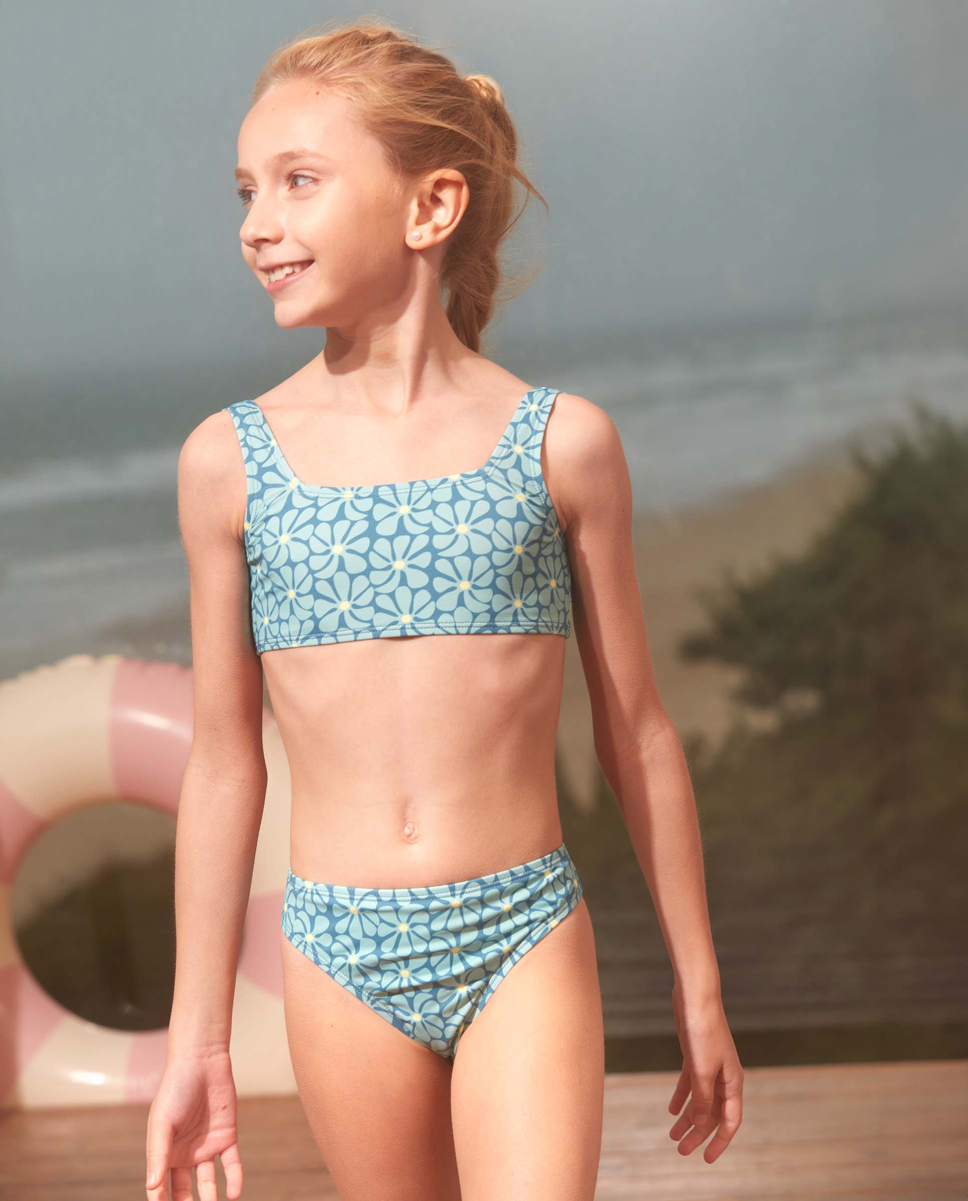 Biquíni Infantil com Estampado Retro Azul claro / azul marinho-5