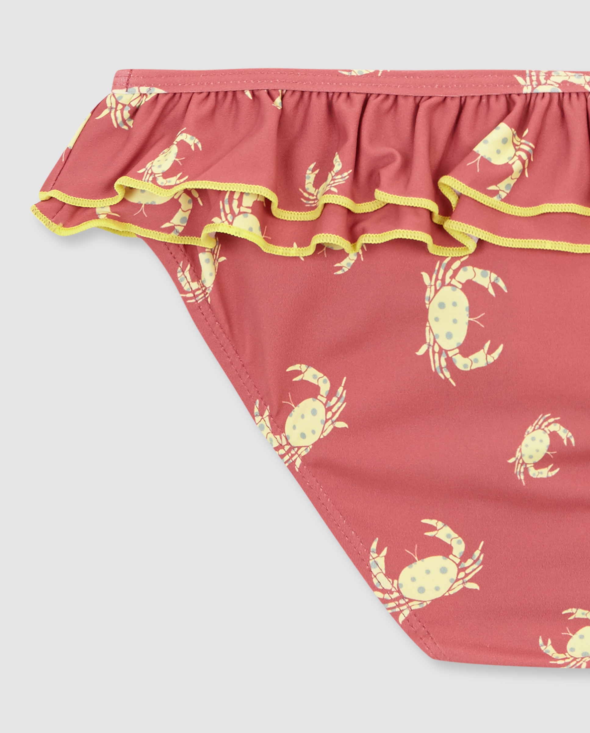 Cueca Infantil Às Riscas com Folho Coral-4