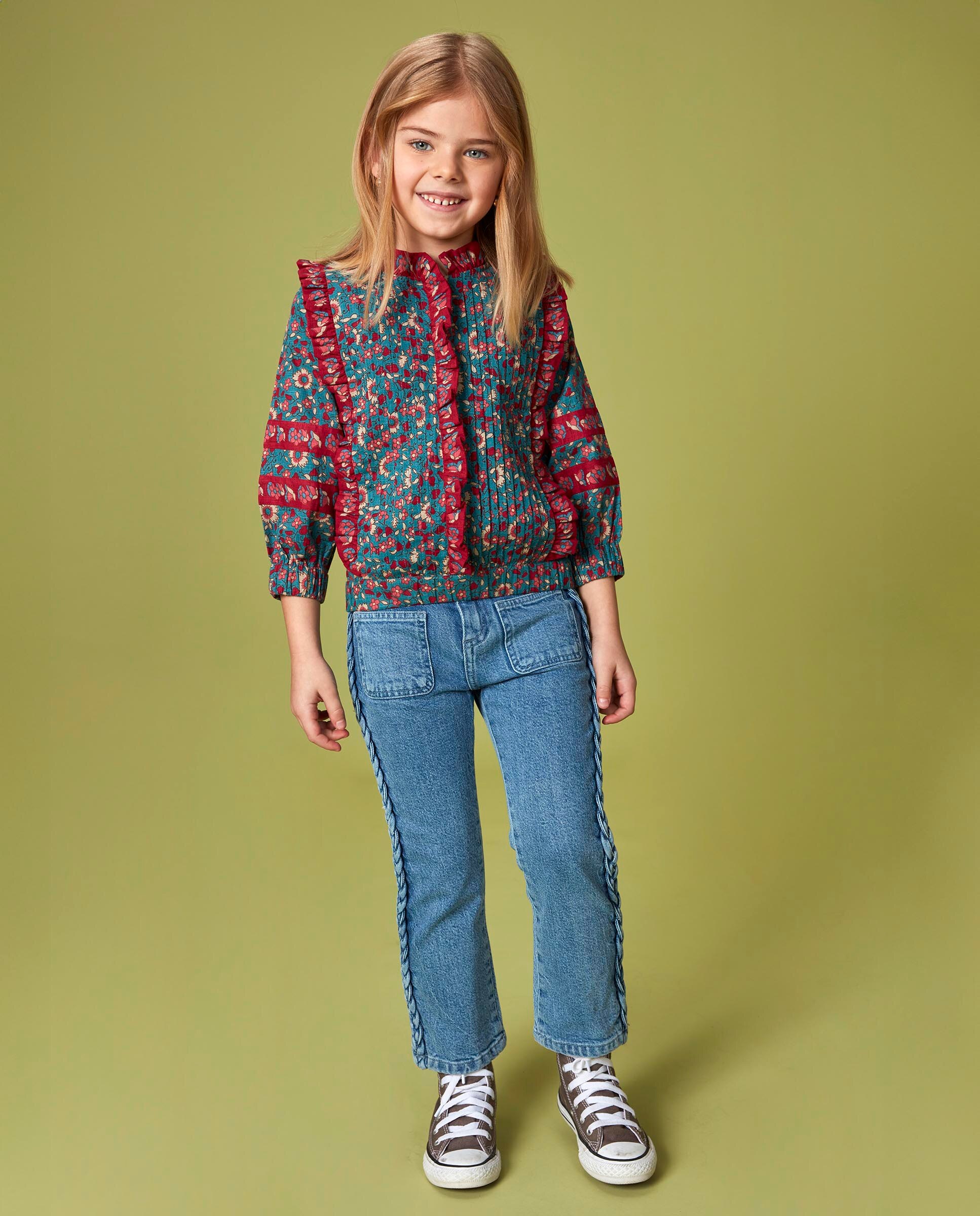 Camisa Infantil de Flores Azul Royal-5